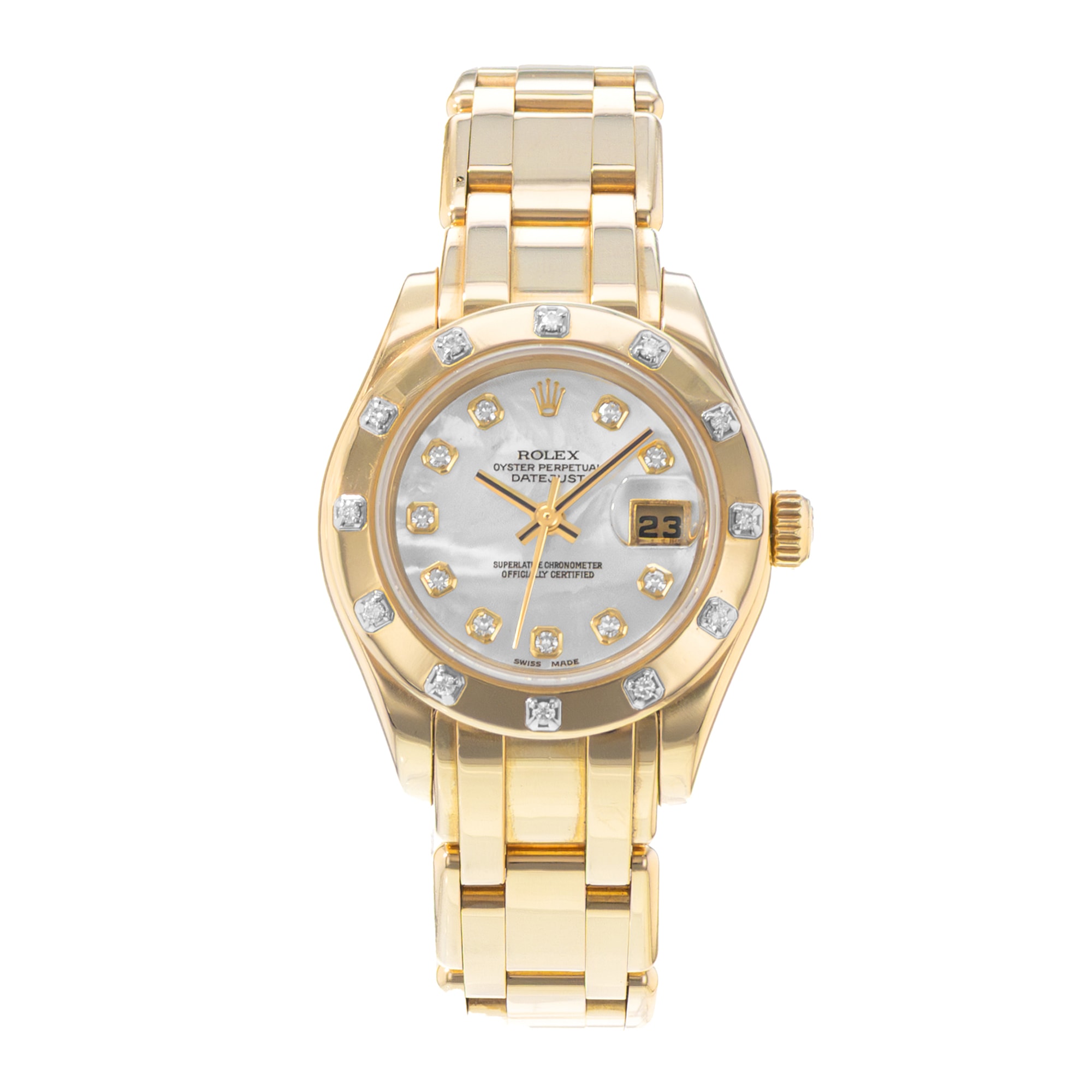 Rolex Pearlmaster 80318 29mm MOP Diamond Dial Yellow Gold Oyster Ladies Watch