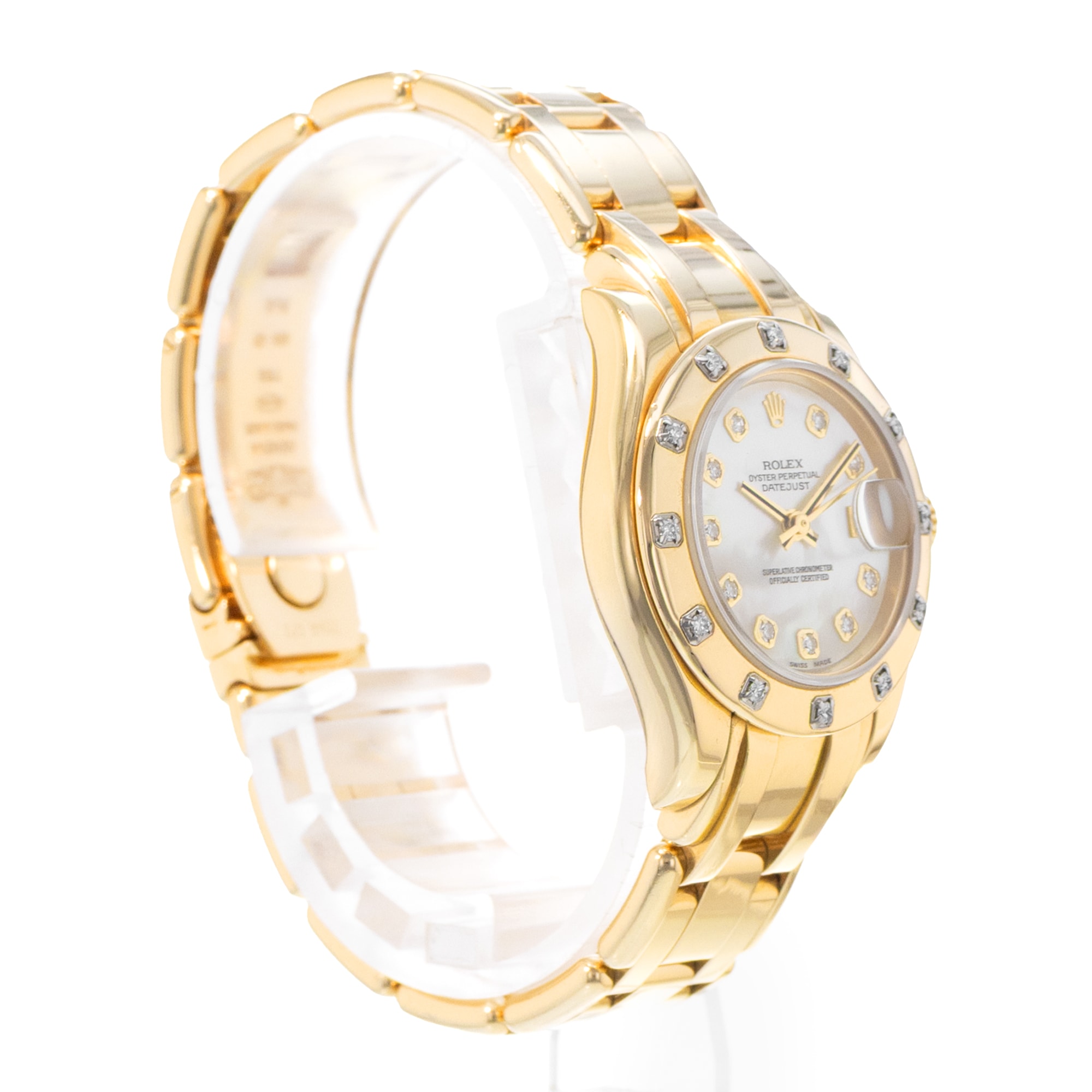 Rolex Pearlmaster 80318 29mm MOP Diamond Dial Yellow Gold Oyster Ladies Watch