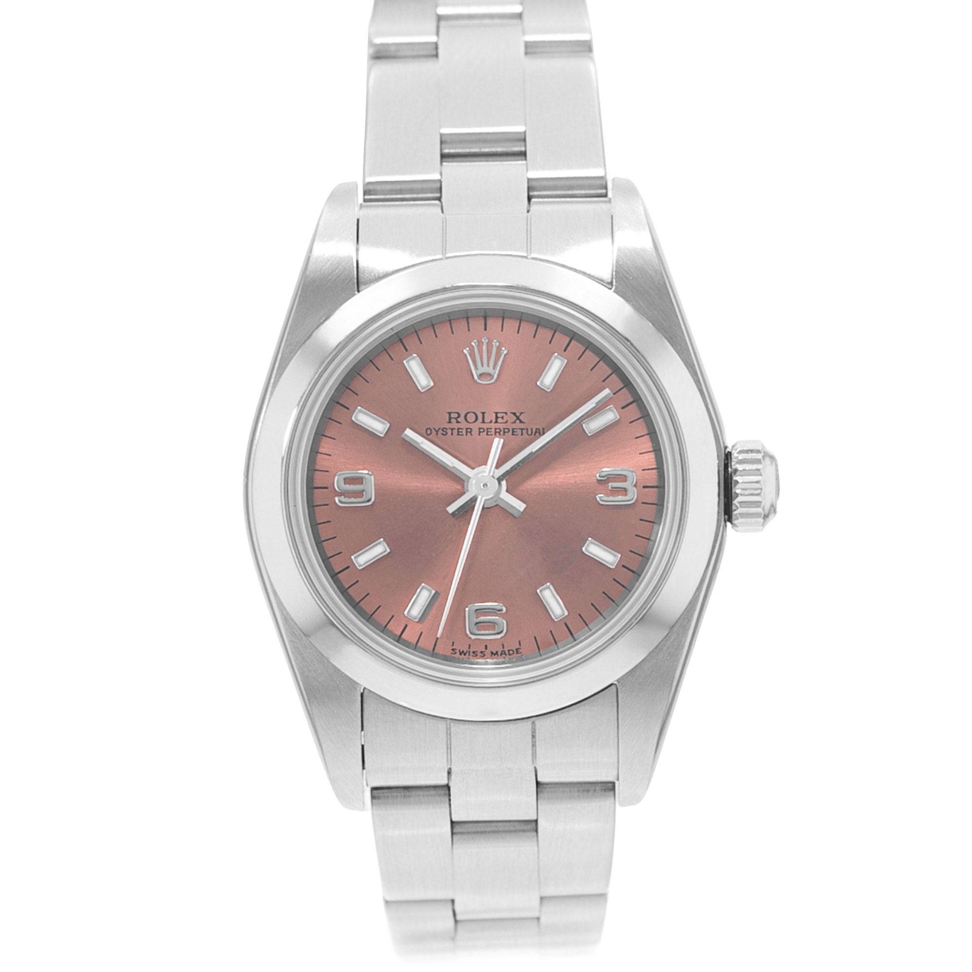 Rolex Oyster Perpetual 24 76080 Salmon Pink Arabic Dial Steel Ladies Watch