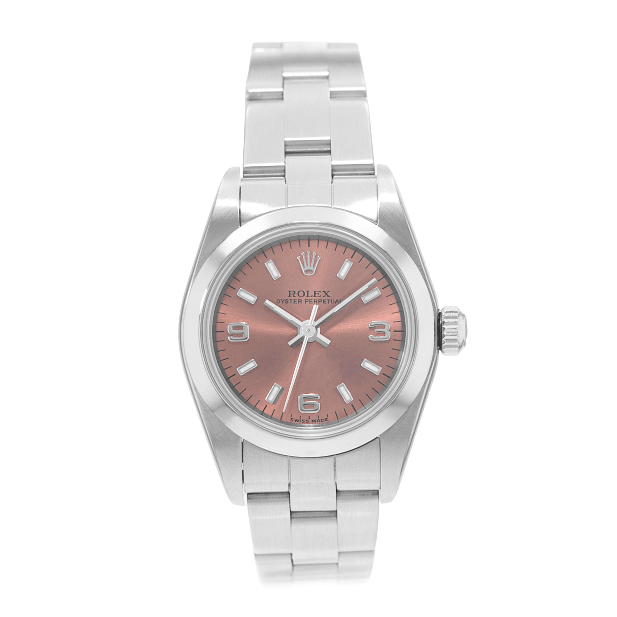 Rolex Oyster Perpetual 24 76080 Salmon Pink Arabic Dial Steel Ladies Watch