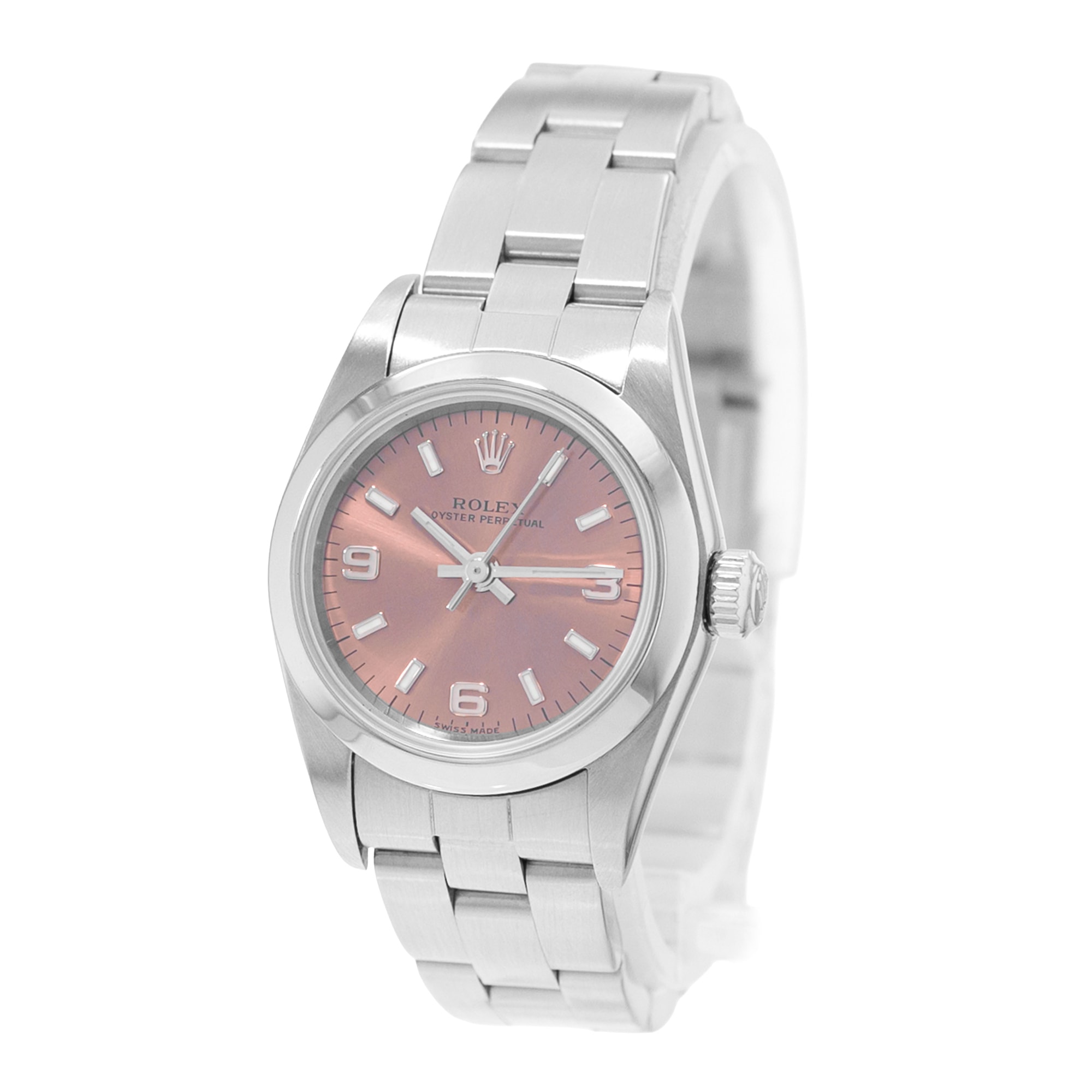 Rolex Oyster Perpetual 24 76080 Salmon Pink Arabic Dial Steel Ladies Watch