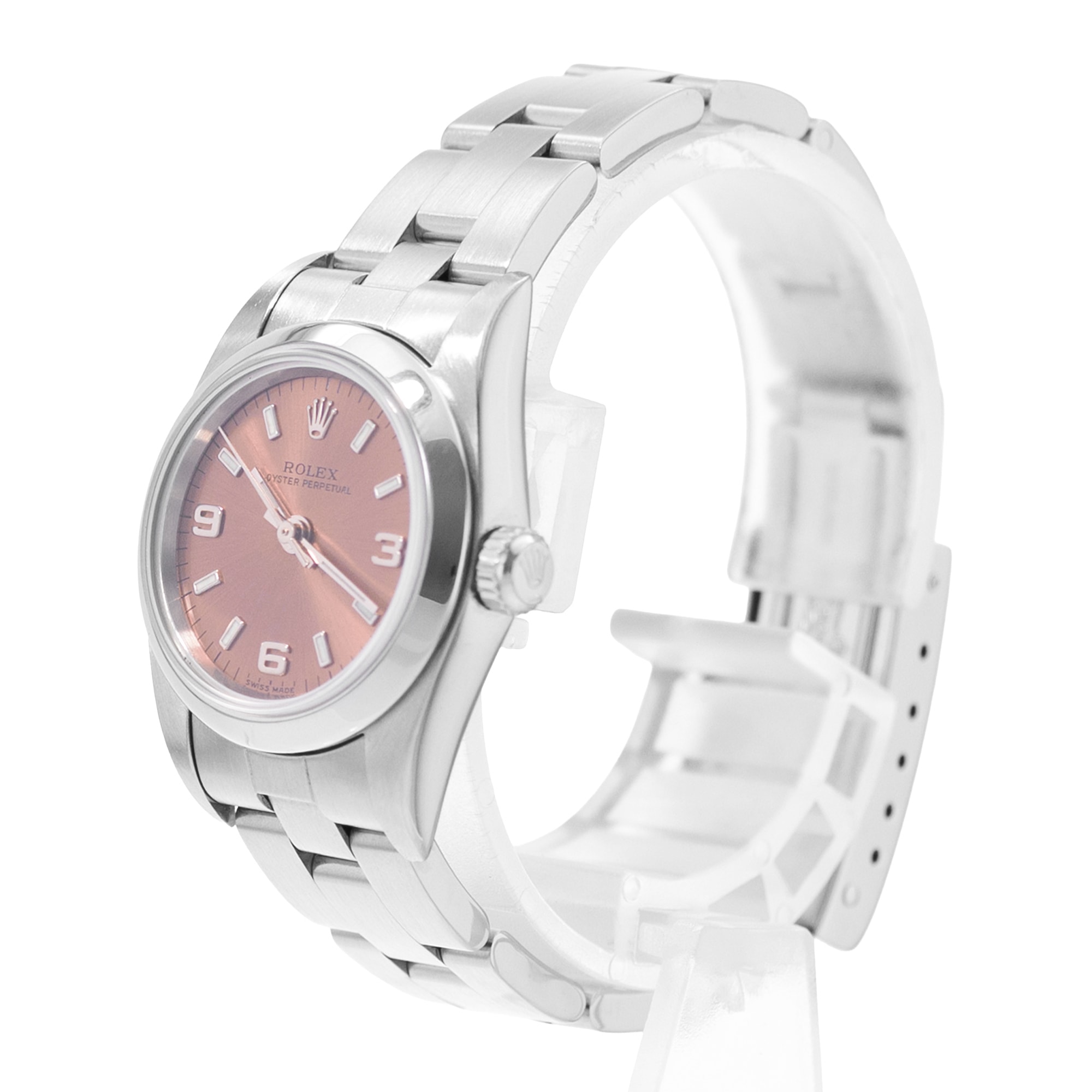 Rolex Oyster Perpetual 24 76080 Salmon Pink Arabic Dial Steel Ladies Watch