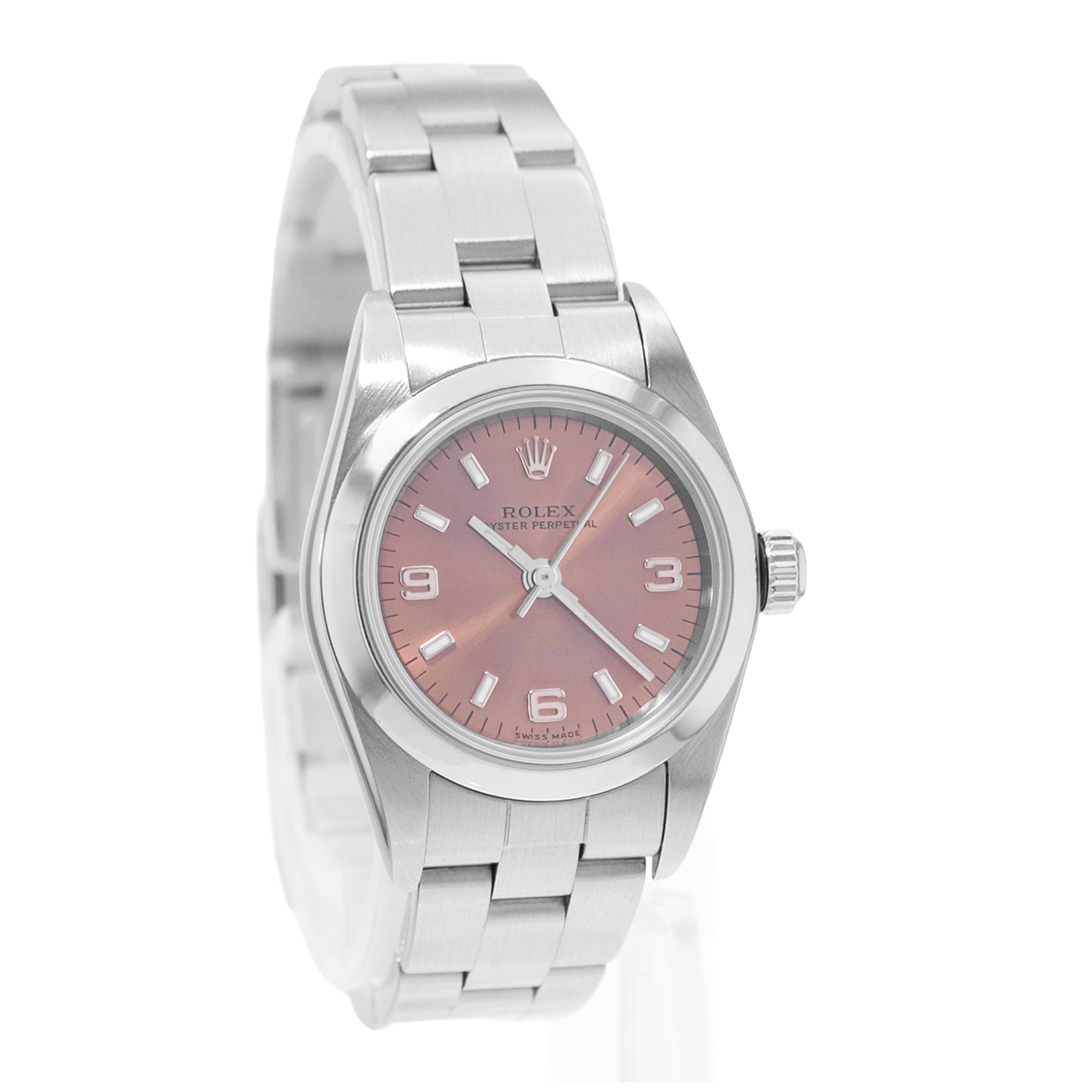 Rolex Oyster Perpetual 24 76080 Salmon Pink Arabic Dial Steel Ladies Watch