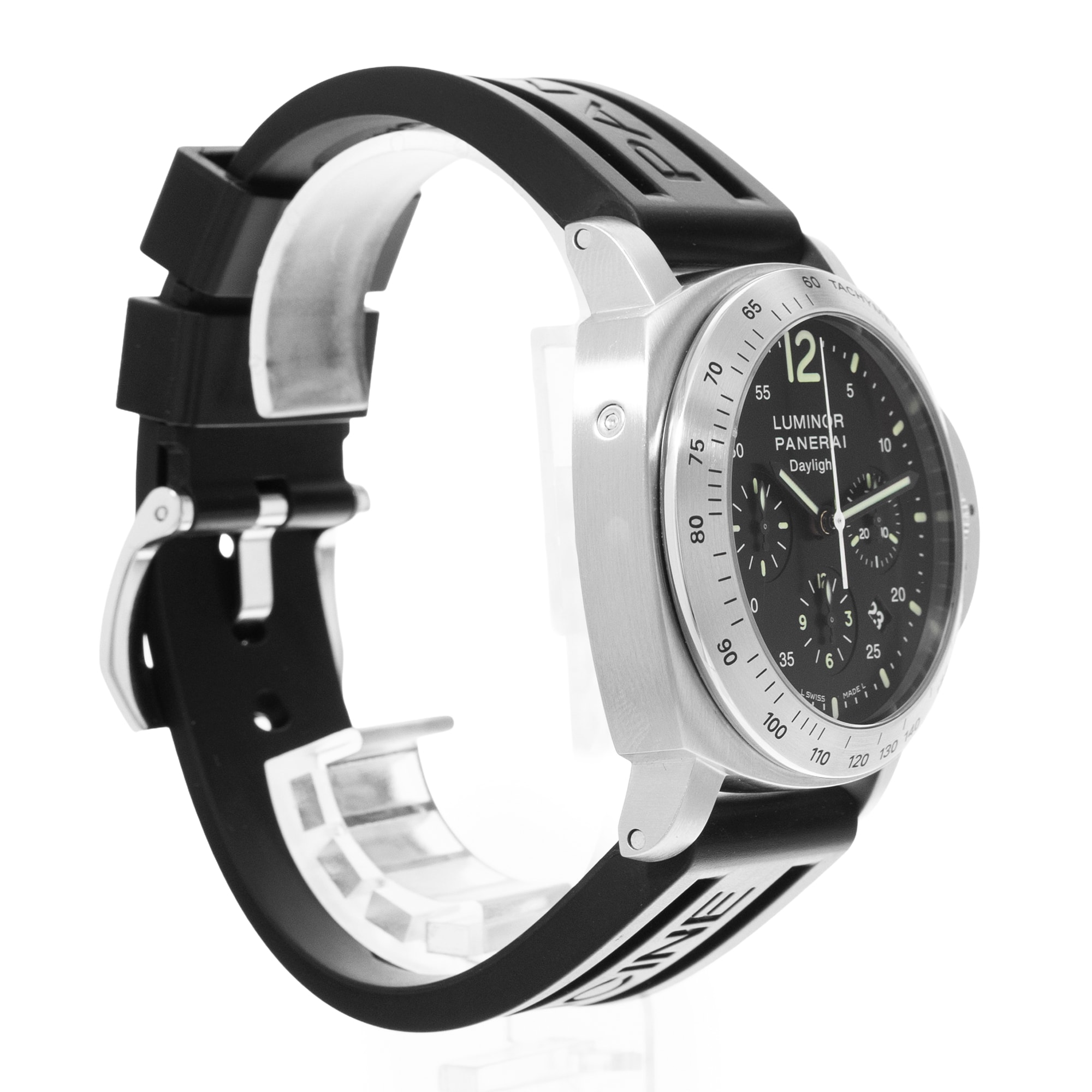 Panerai Luminor Chrono PAM00250 44mm Black Arabic Dial Steel Mens Watch