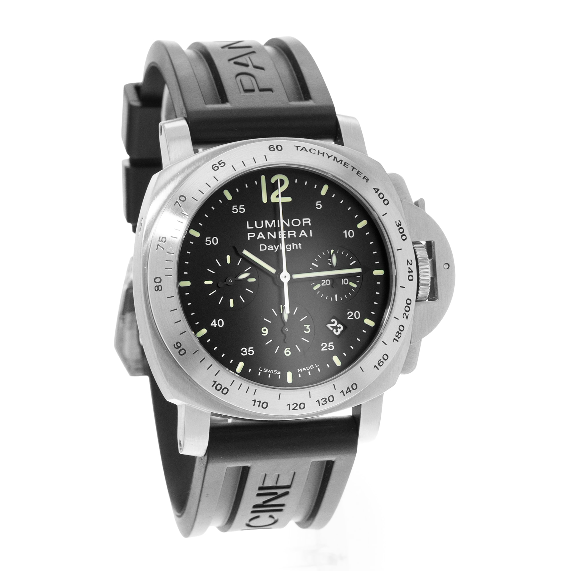 Panerai Luminor Chrono PAM00250 44mm Black Arabic Dial Steel Mens Watch