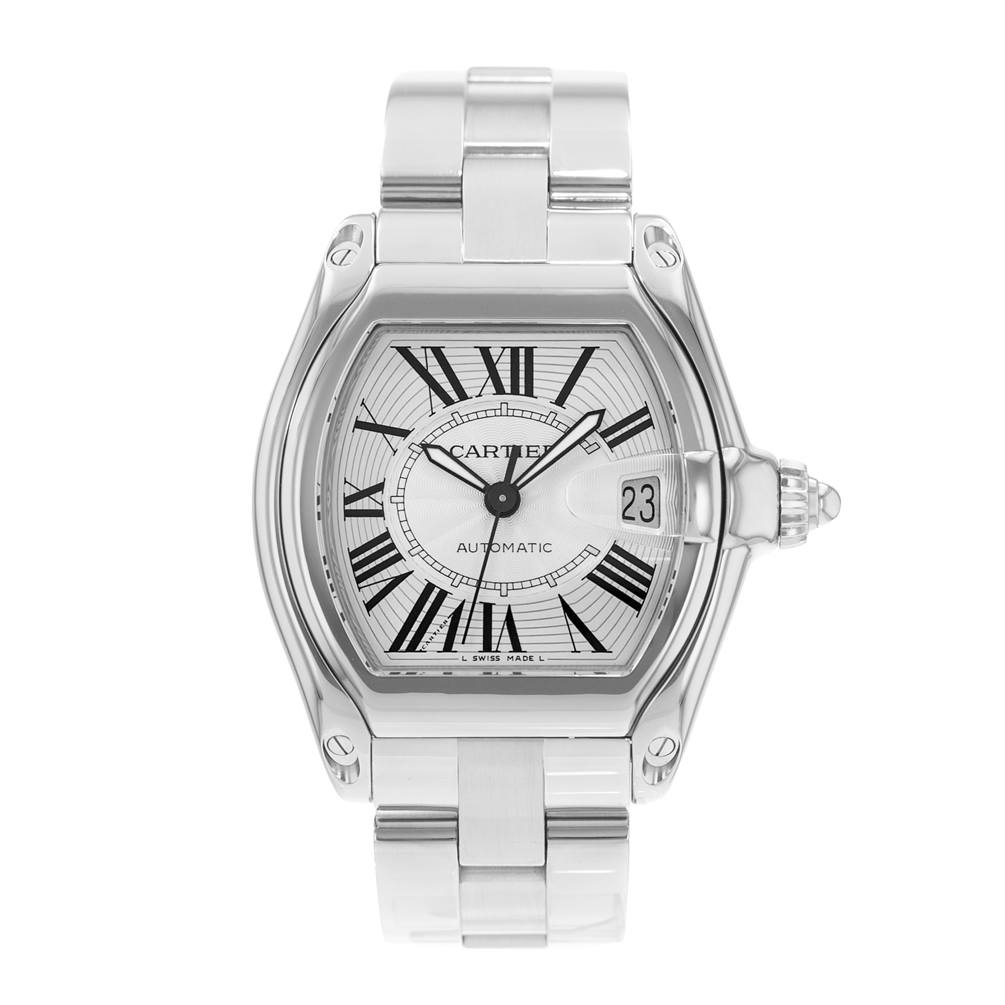 Cartier Roadster W62025V3 2510 38mm Silver Roman Steel Automatic Mens Watch