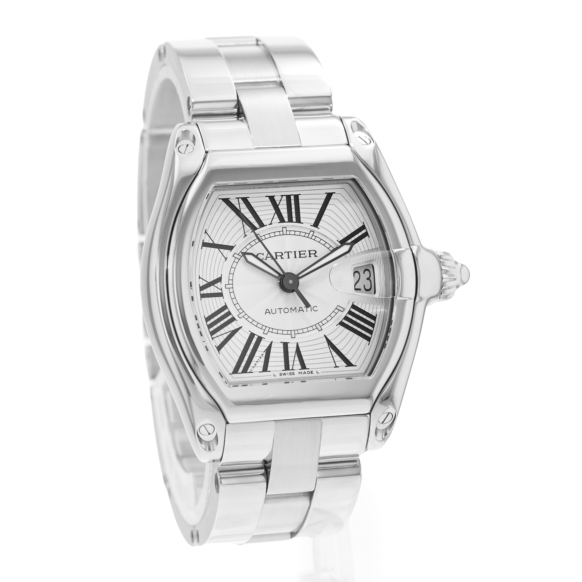 Cartier Roadster W62025V3 2510 38mm Silver Roman Steel Automatic Mens Watch