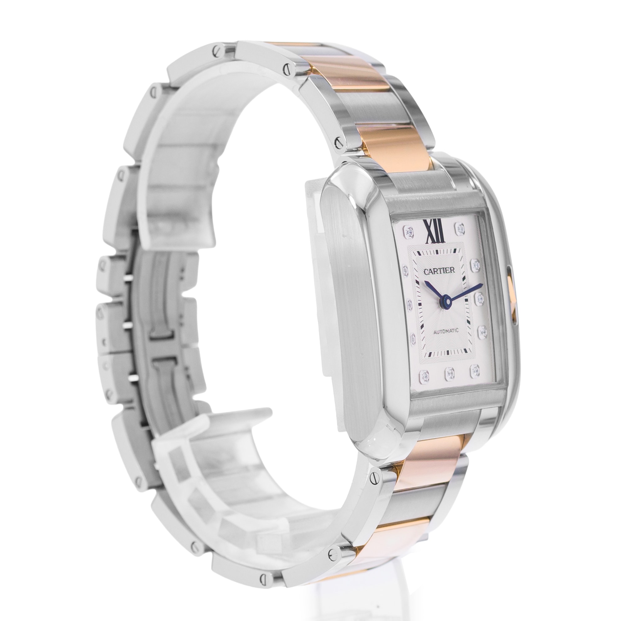 Cartier Tank Anglaise WT100034 3511 29mm Large Silver Diamond Steel Rose Gold