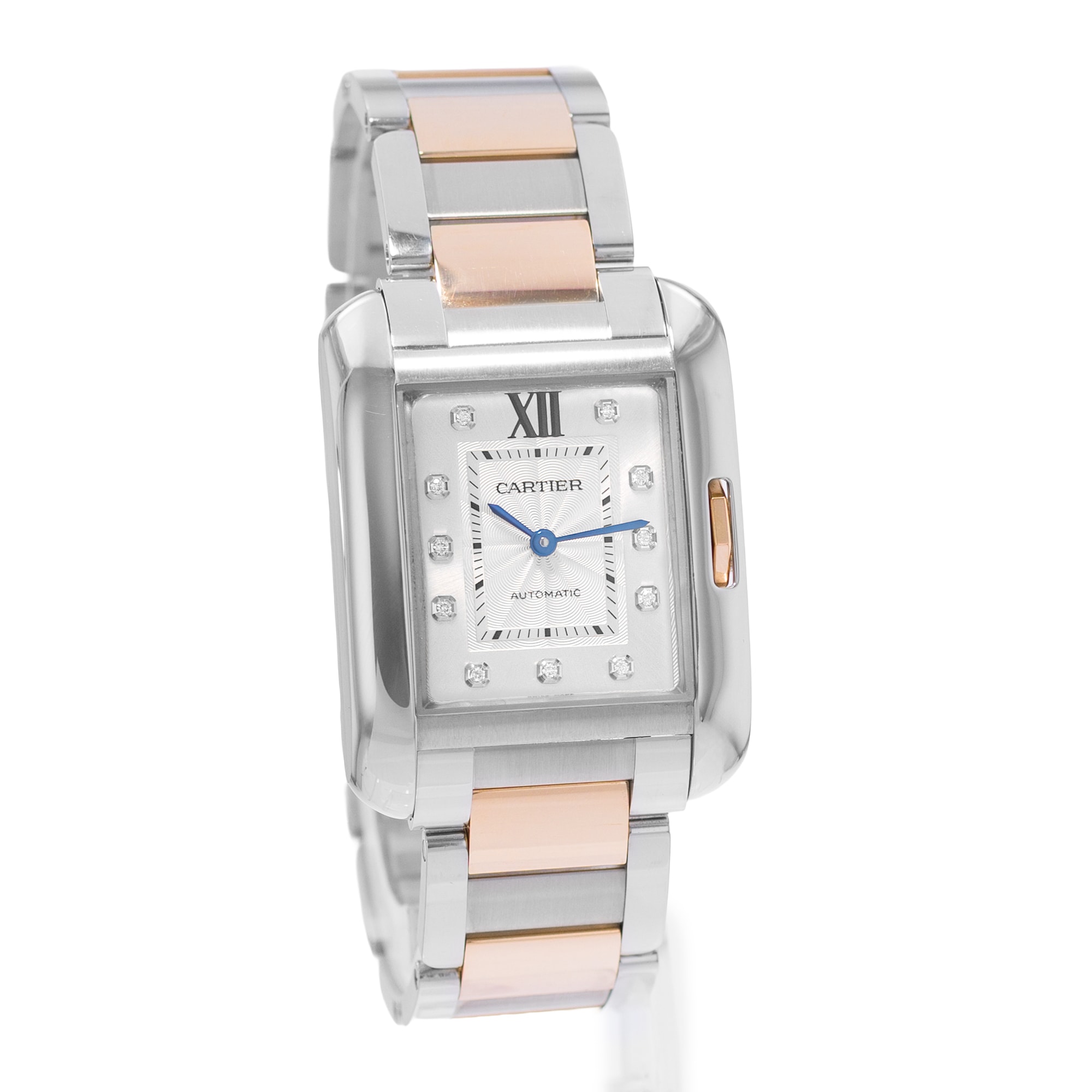 Cartier Tank Anglaise WT100034 3511 29mm Large Silver Diamond Steel Rose Gold