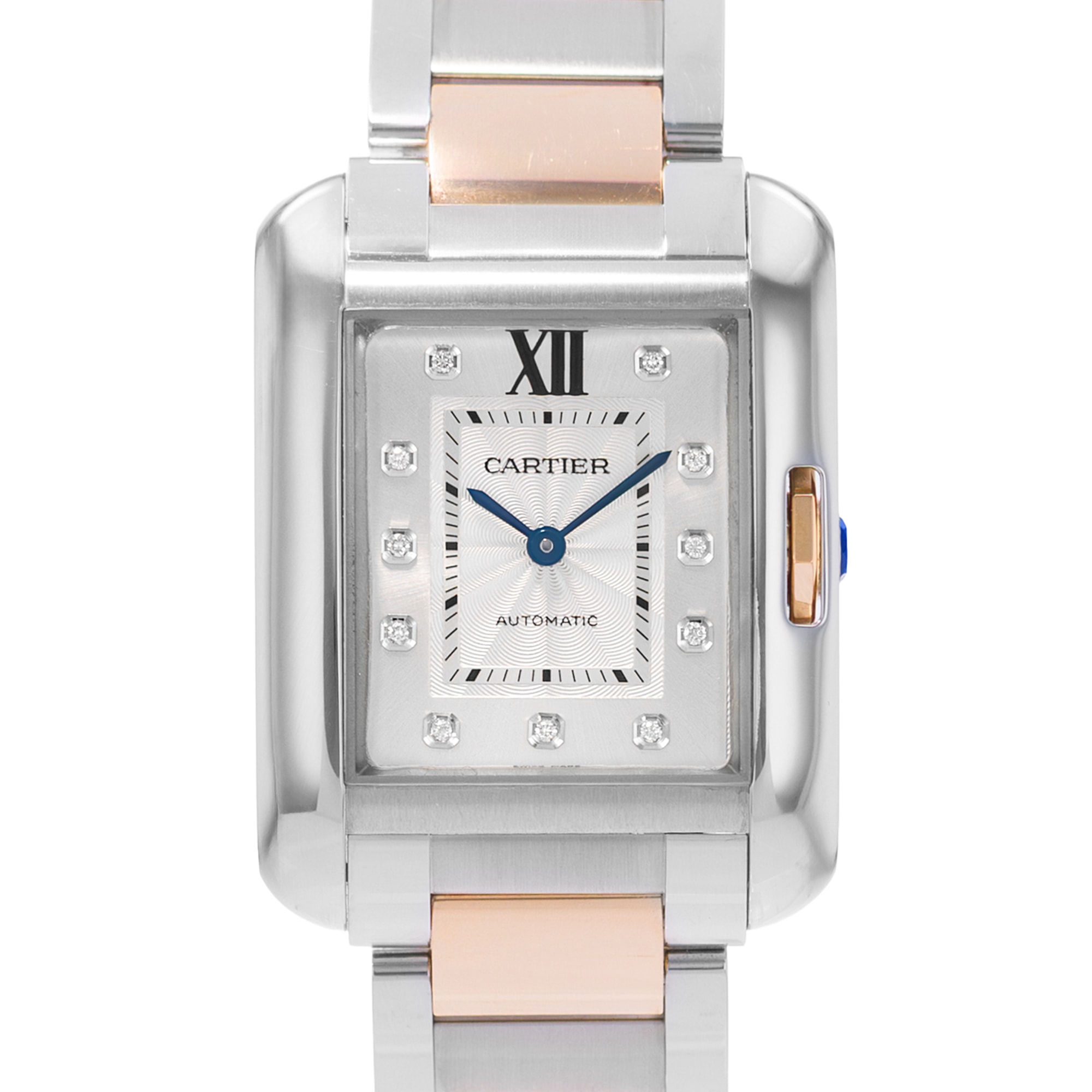 Cartier Tank Anglaise WT100034 3511 29mm Large Silver Diamond Steel Rose Gold