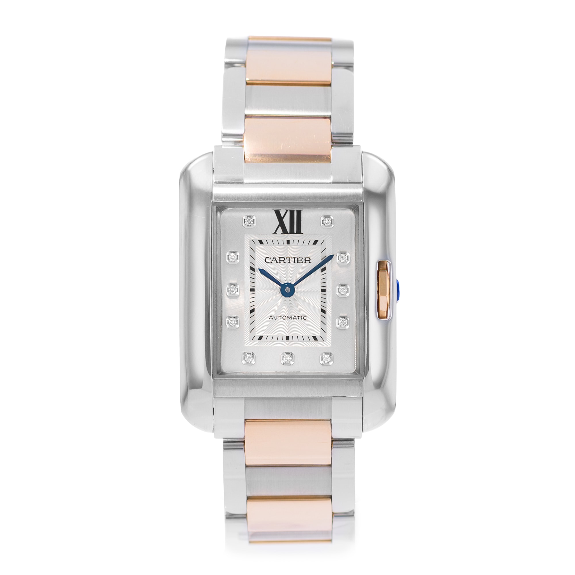 Cartier Tank Anglaise WT100034 3511 29mm Large Silver Diamond Steel Rose Gold