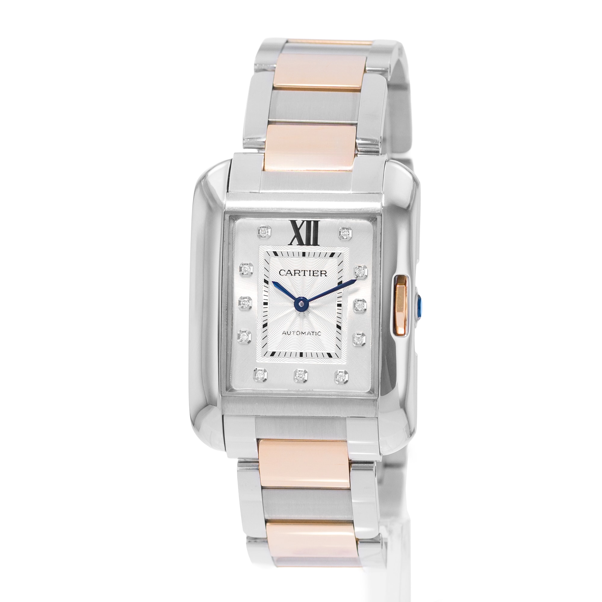 Cartier Tank Anglaise WT100034 3511 29mm Large Silver Diamond Steel Rose Gold