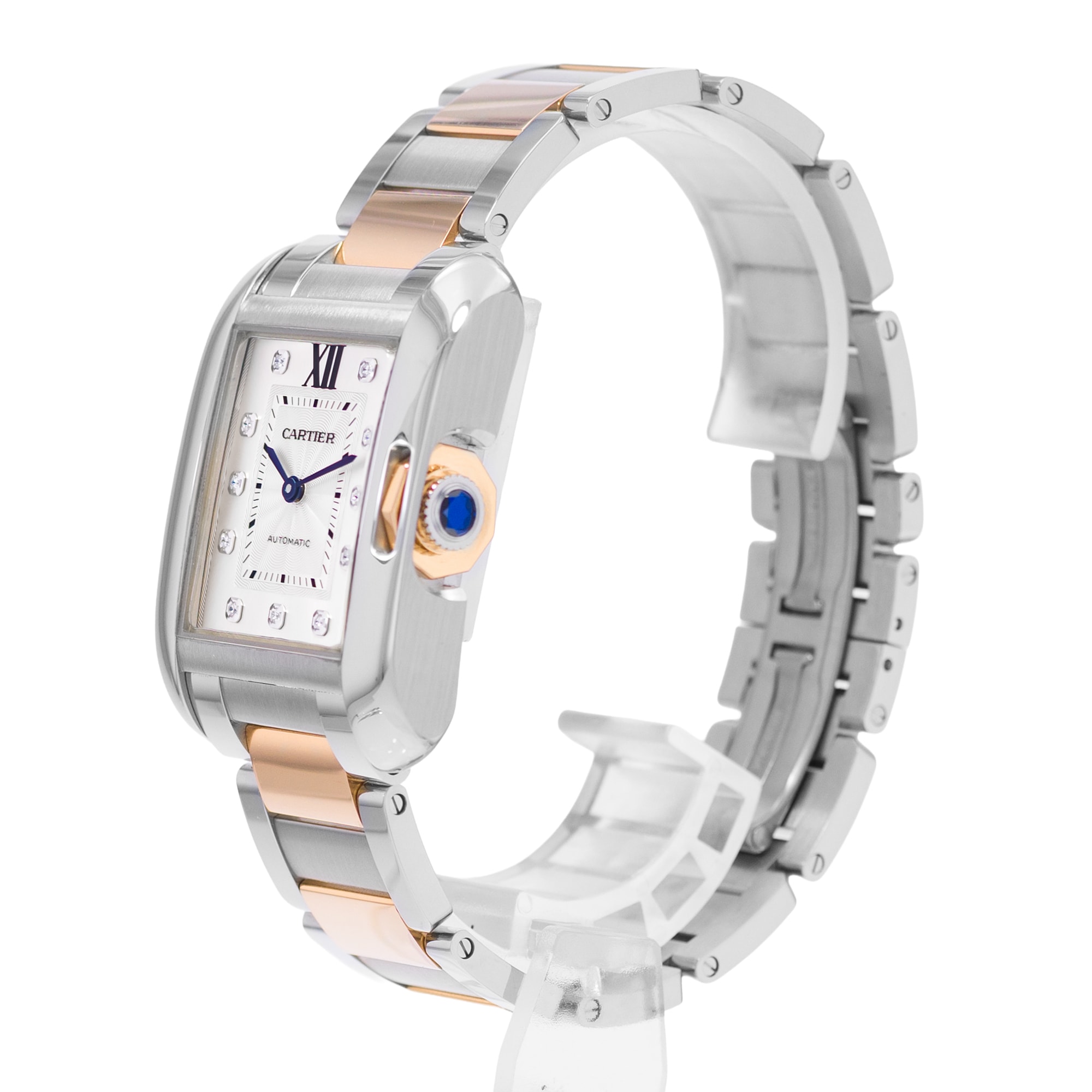 Cartier Tank Anglaise WT100034 3511 29mm Large Silver Diamond Steel Rose Gold