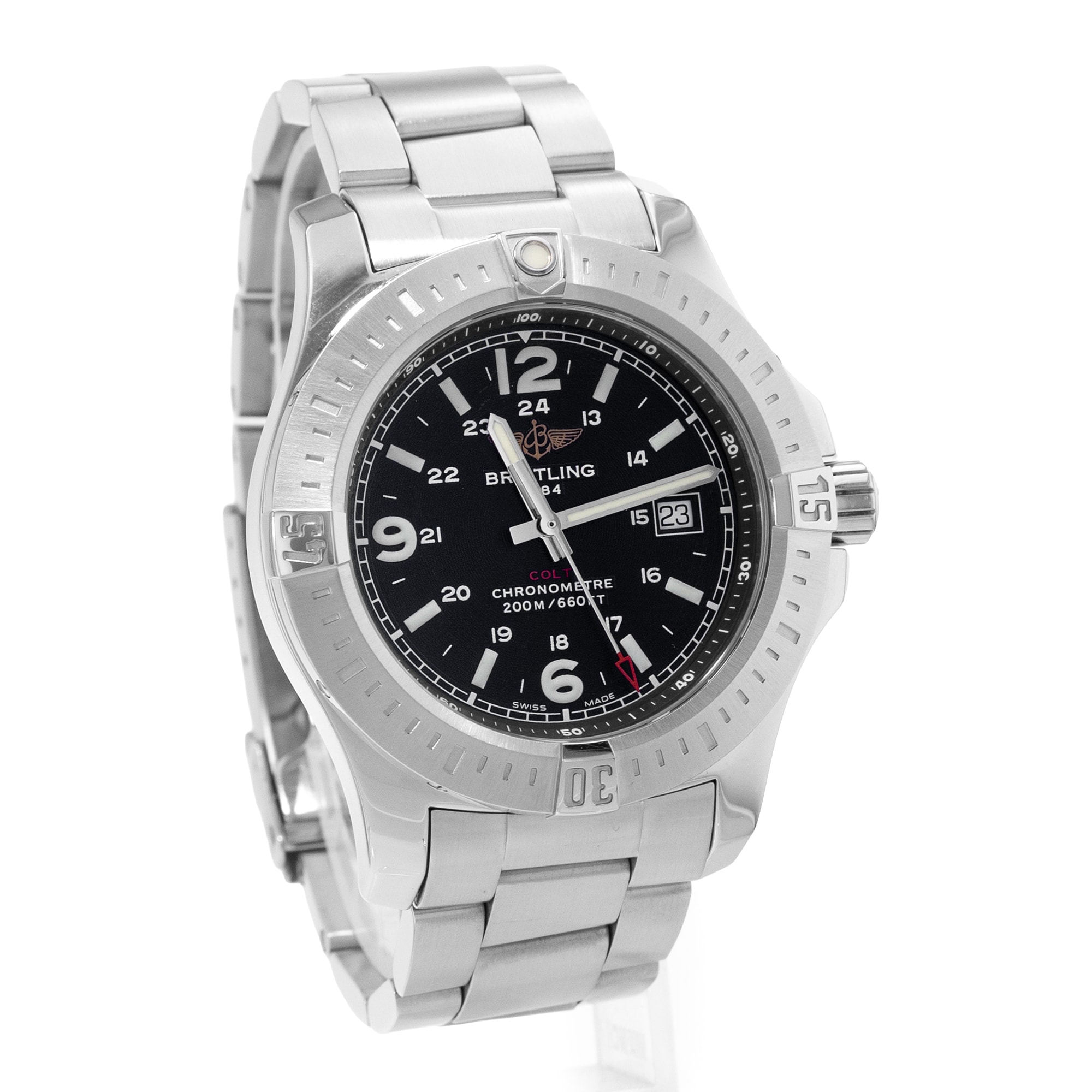 Breitling Colt A74388 44mm Black Arabic Dial Steel Mens Watch Card 2015