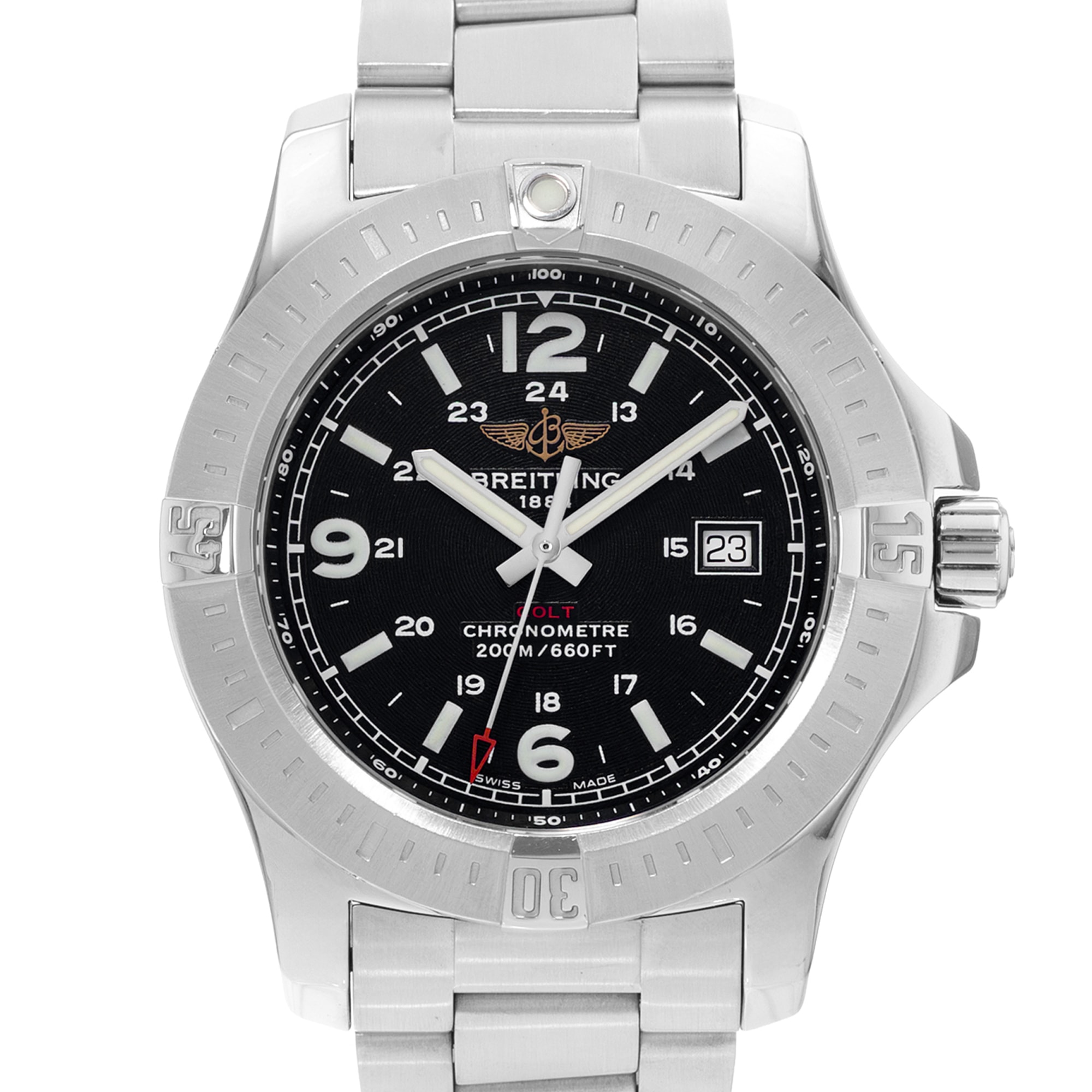 Breitling Colt A74388 44mm Black Arabic Dial Steel Mens Watch Card 2015