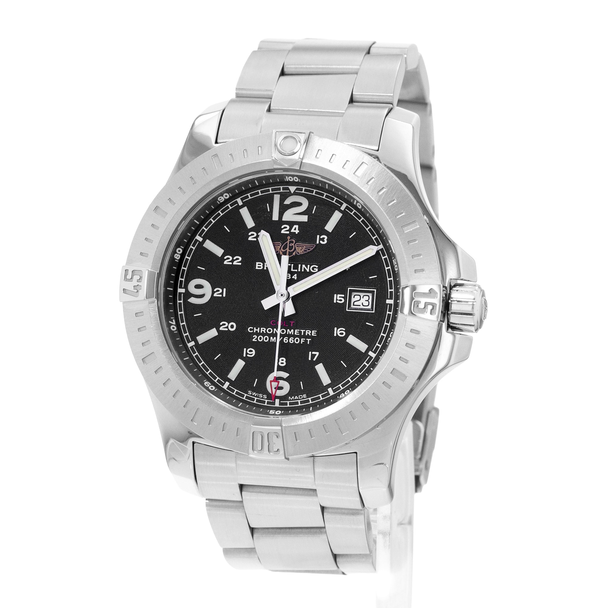 Breitling Colt A74388 44mm Black Arabic Dial Steel Mens Watch Card 2015