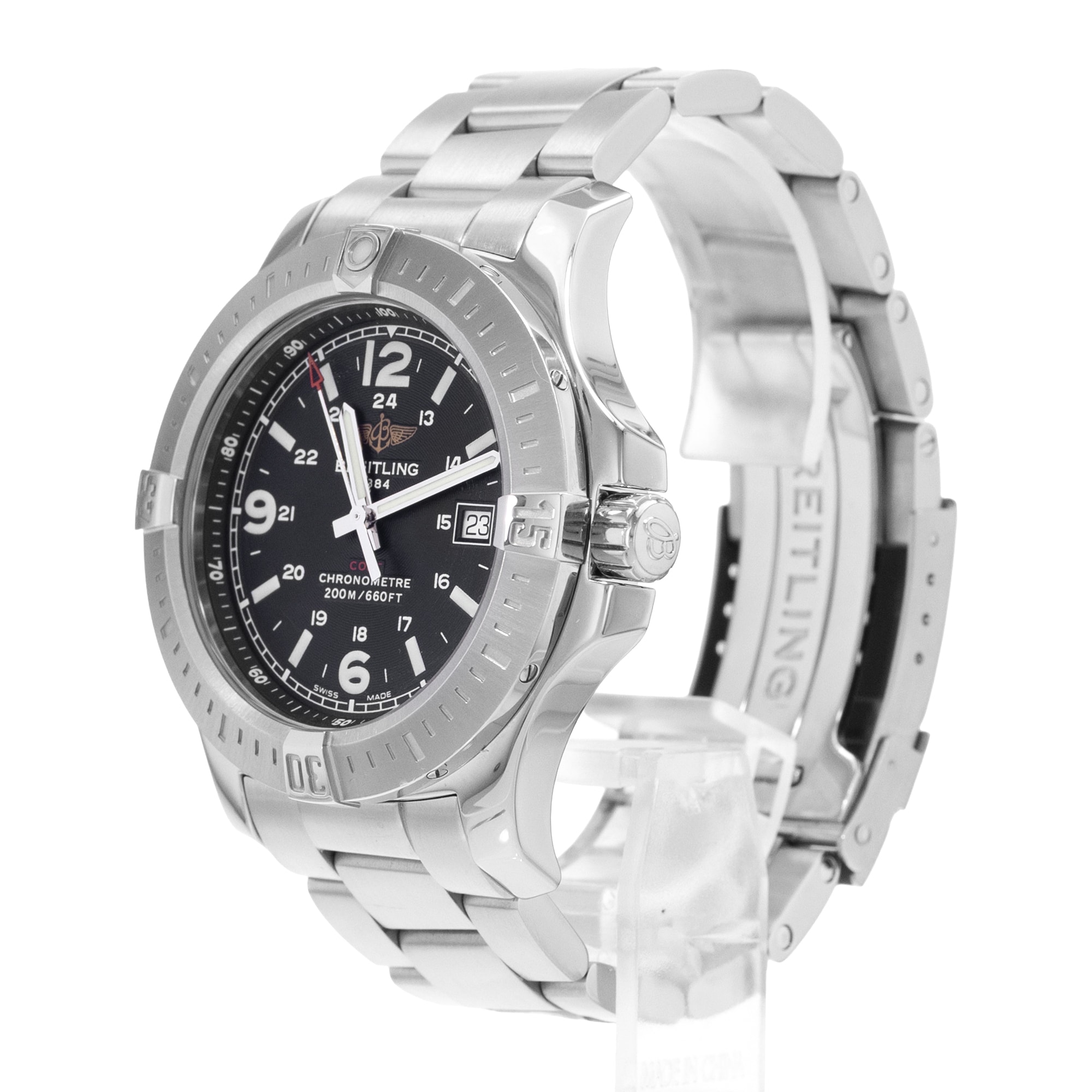 Breitling Colt A74388 44mm Black Arabic Dial Steel Mens Watch Card 2015