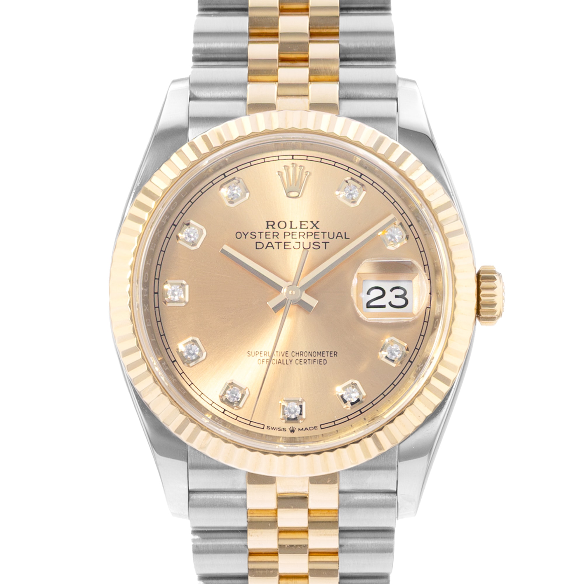 Rolex Datejust 36 126233 Champagne Diamonds Steel Yellow Gold Mens Watch Card