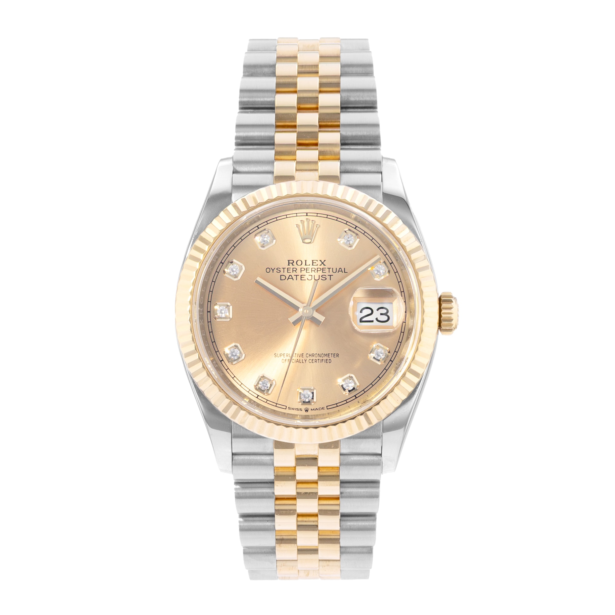 Rolex Datejust 36 126233 Champagne Diamonds Steel Yellow Gold Mens Watch Card