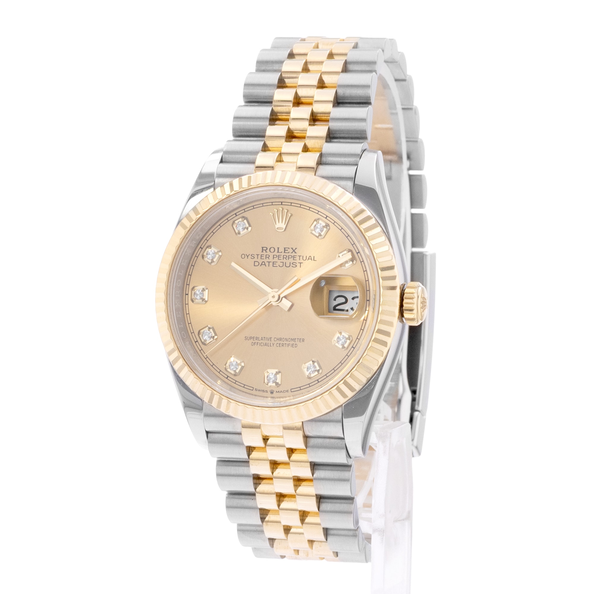 Rolex Datejust 36 126233 Champagne Diamonds Steel Yellow Gold Mens Watch Card