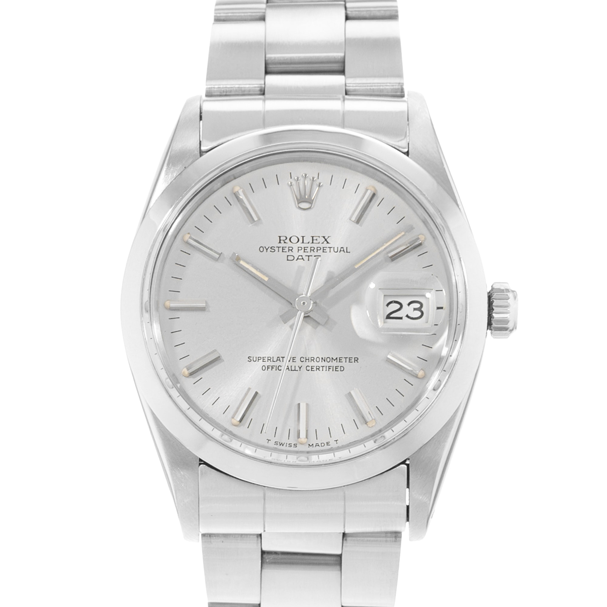 Rolex Oyster Perpetual 34 15000 Vintage Silver Dial Steel Automatic Mens Watch