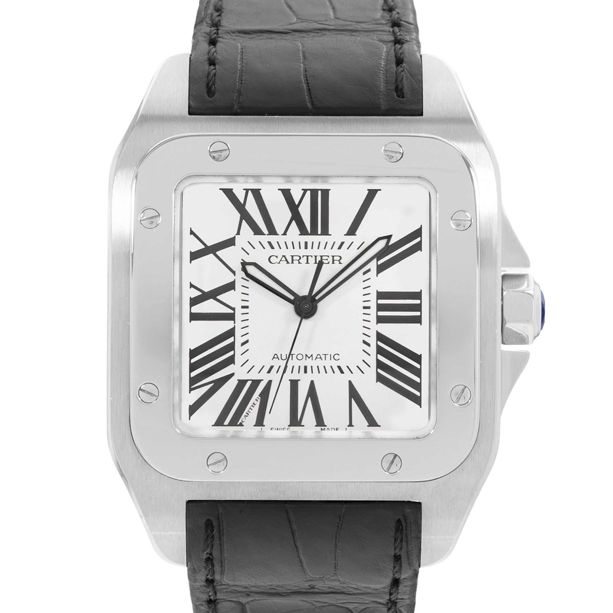 Cartier Santos 100 W20073X8 2656 38mm Silver Roman Steel Mens Watch Papers