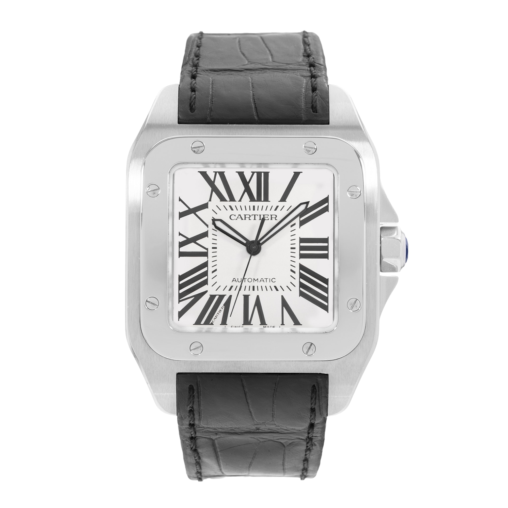 Cartier Santos 100 W20073X8 2656 38mm Silver Roman Steel Mens Watch Papers