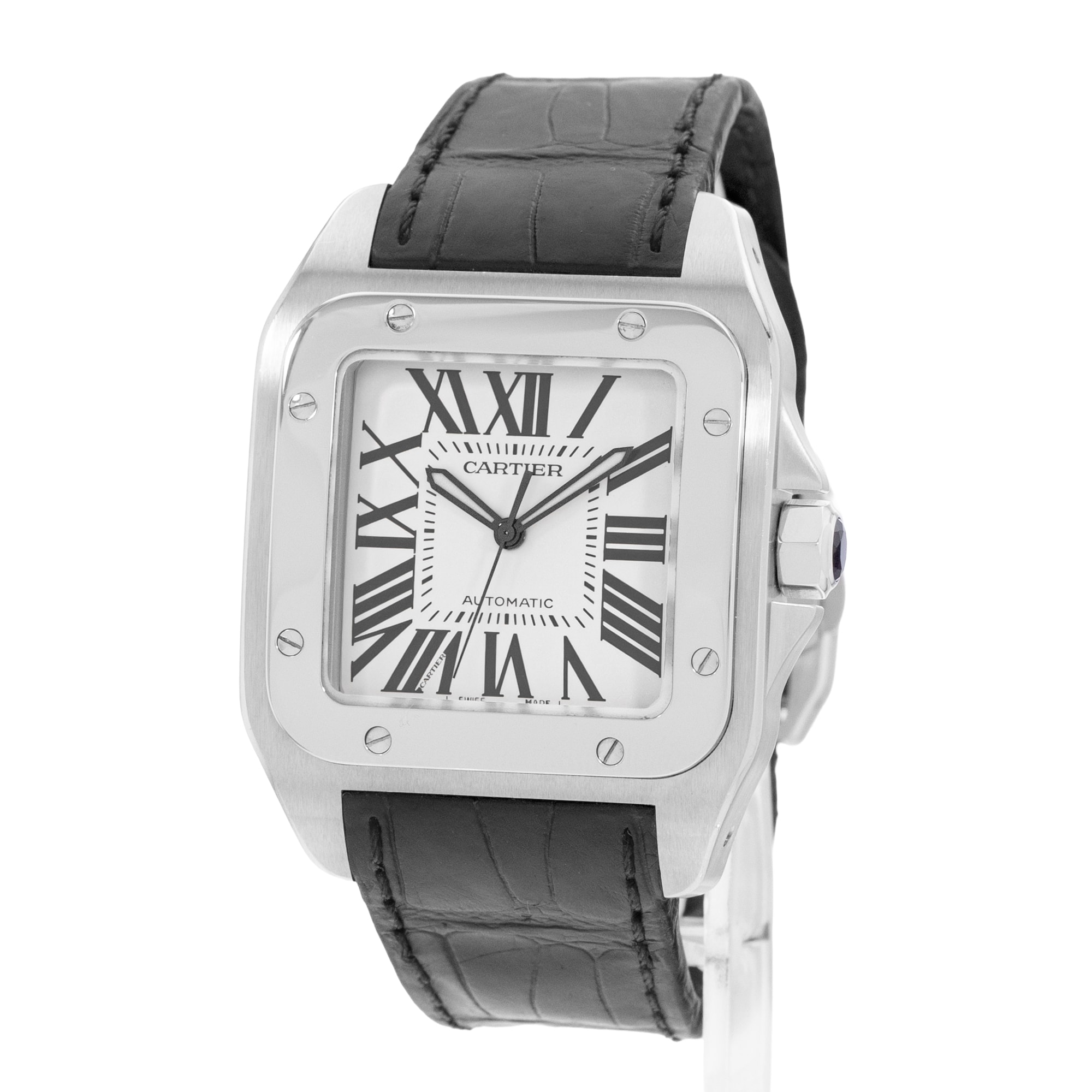 Cartier Santos 100 W20073X8 2656 38mm Silver Roman Steel Mens Watch Papers