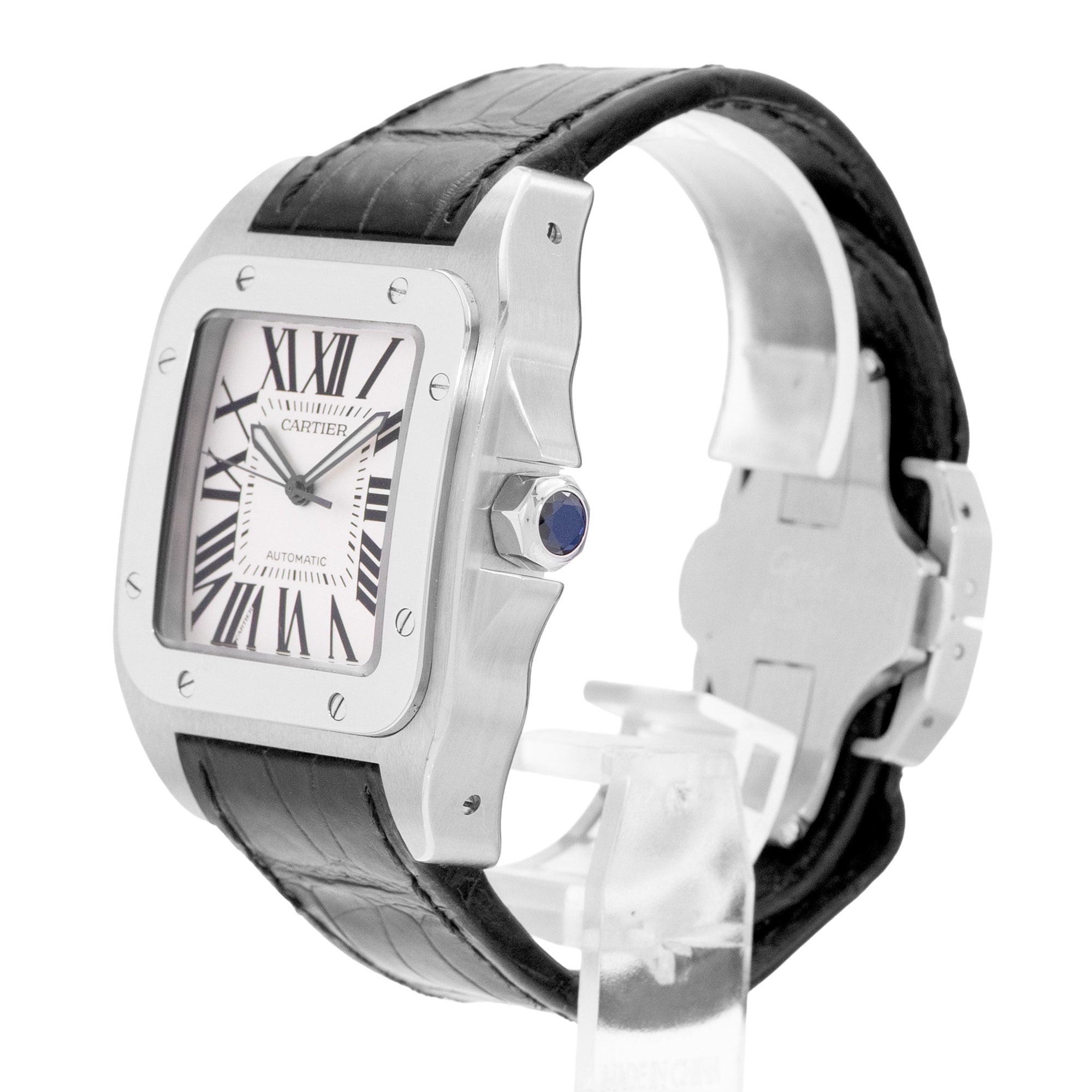 Cartier Santos 100 W20073X8 2656 38mm Silver Roman Steel Mens Watch Papers