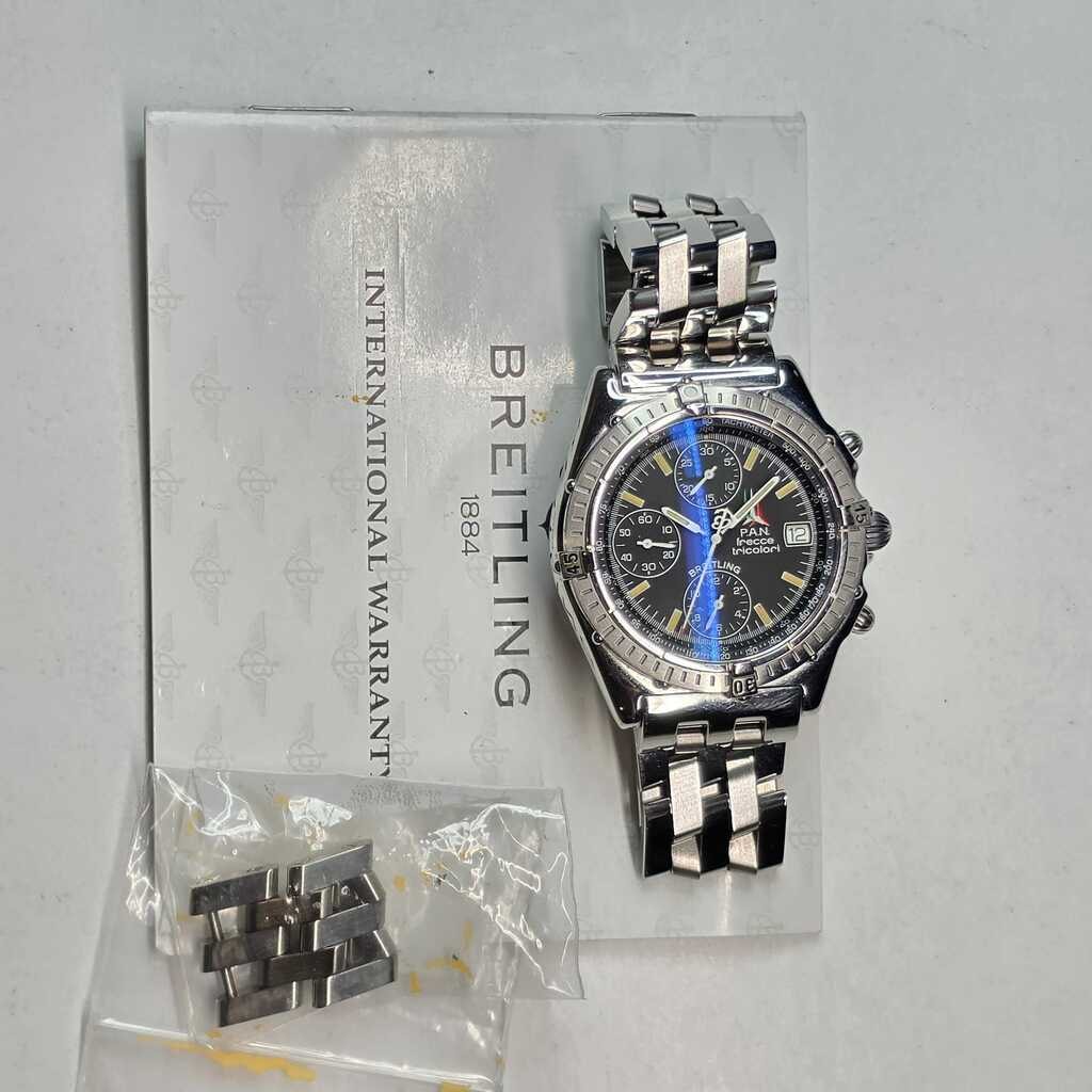 Breitling Chronomat A13050.1 39mm Black Steel Mens Watch Box Papers