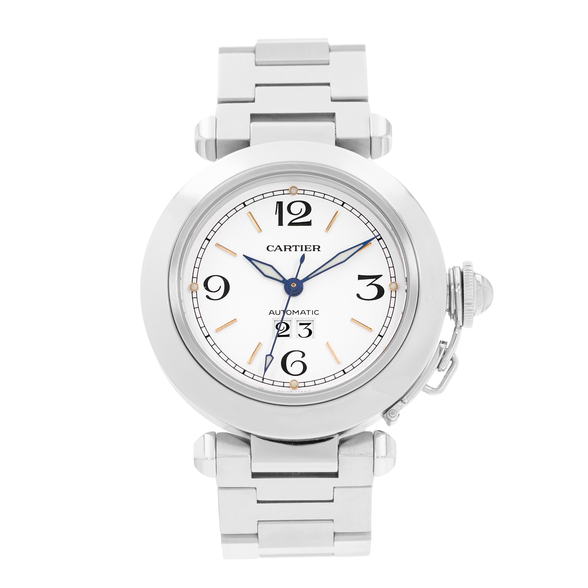 Cartier Pasha C W31044M7 2475 35mm Silver Roman Dial Steel Mens Watch
