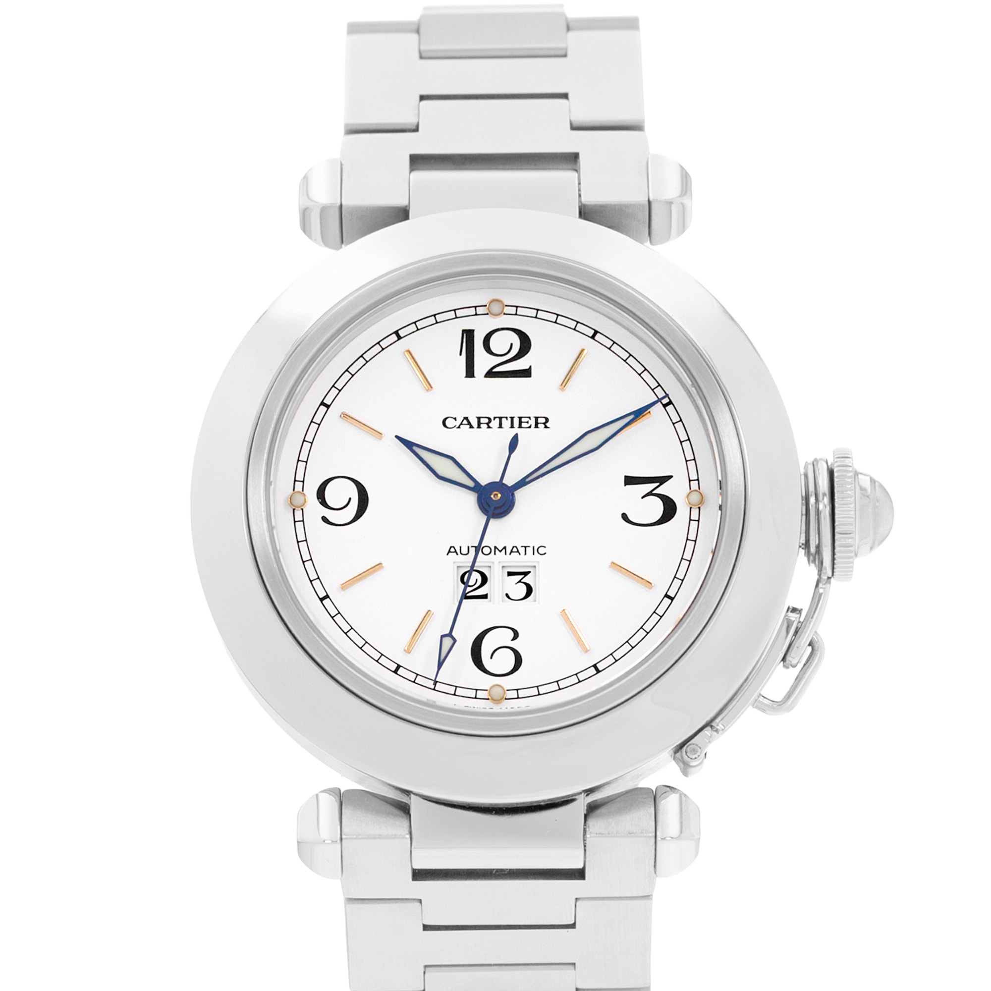 Cartier Pasha C W31044M7 2475 35mm Silver Roman Dial Steel Mens Watch