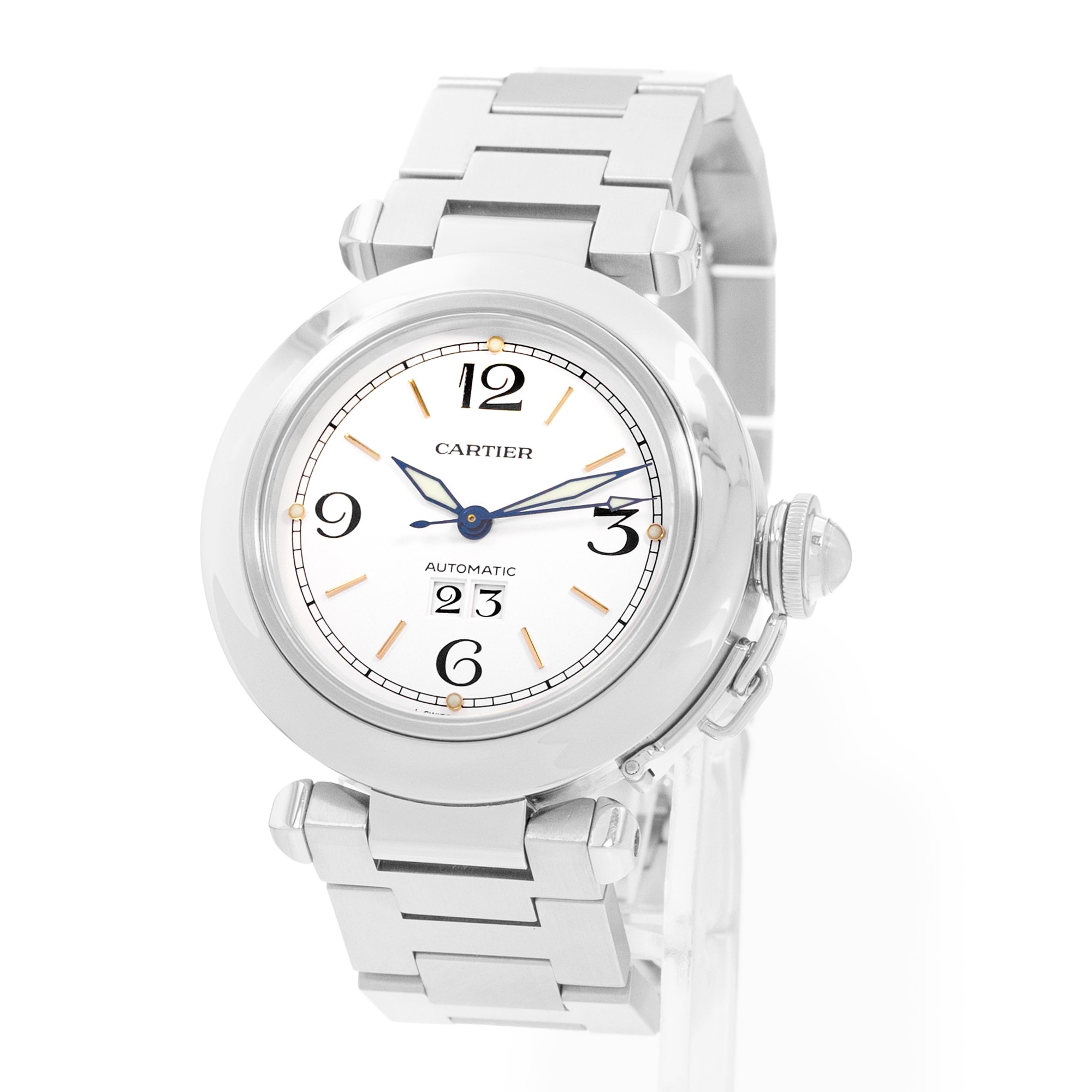 Cartier Pasha C W31044M7 2475 35mm Silver Roman Dial Steel Mens Watch