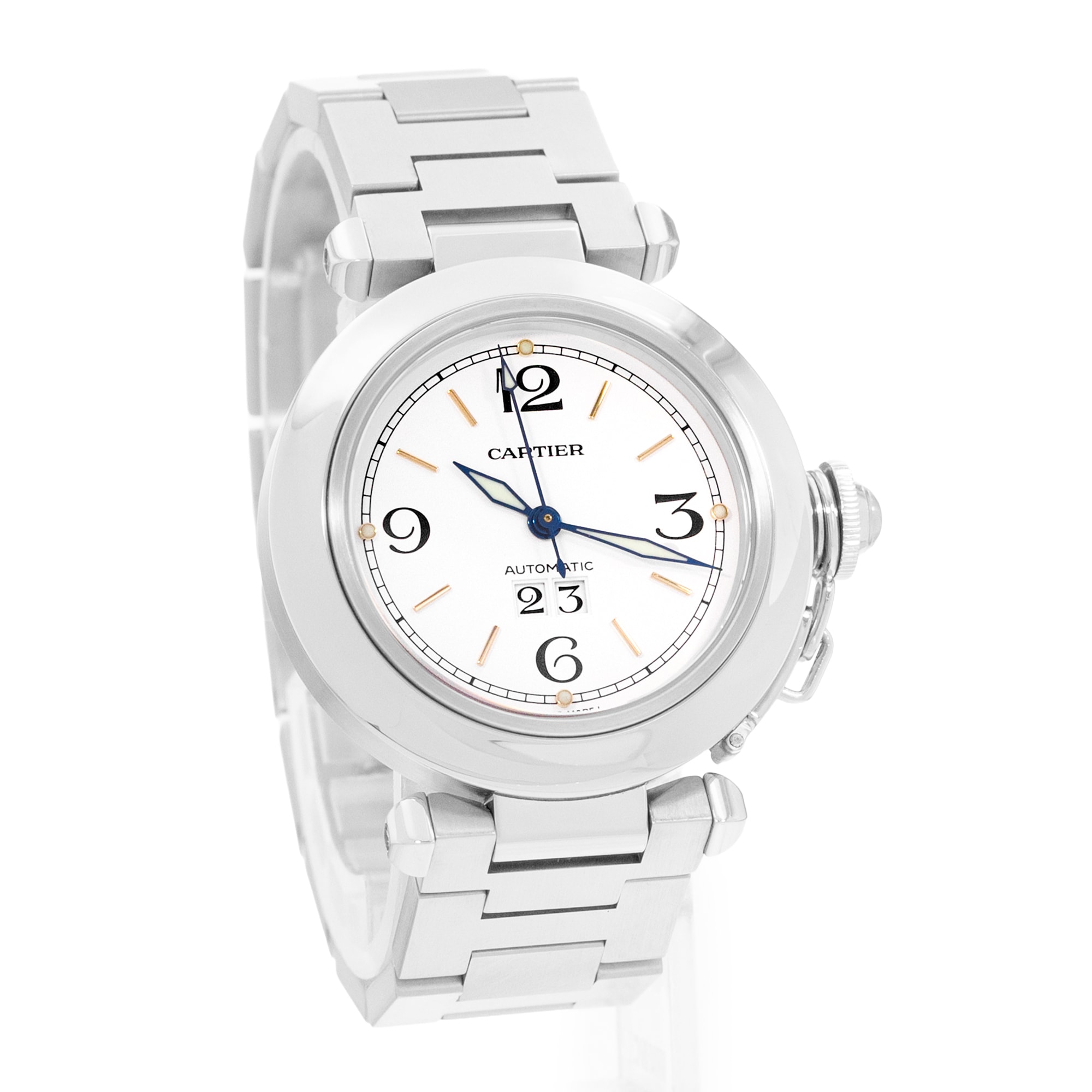Cartier Pasha C W31044M7 2475 35mm Silver Roman Dial Steel Mens Watch