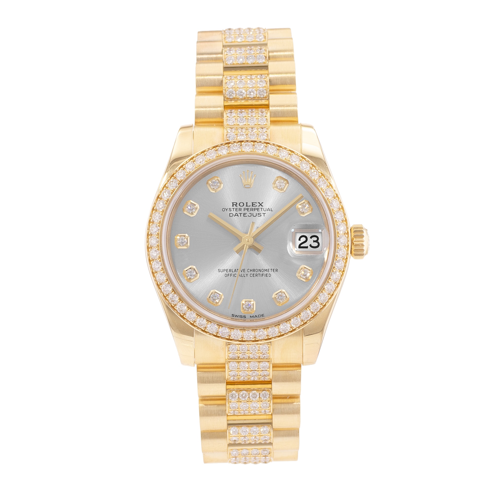 Rolex Datejust 31 178288 Silver Diamond Gold Presidential Ladies Watch