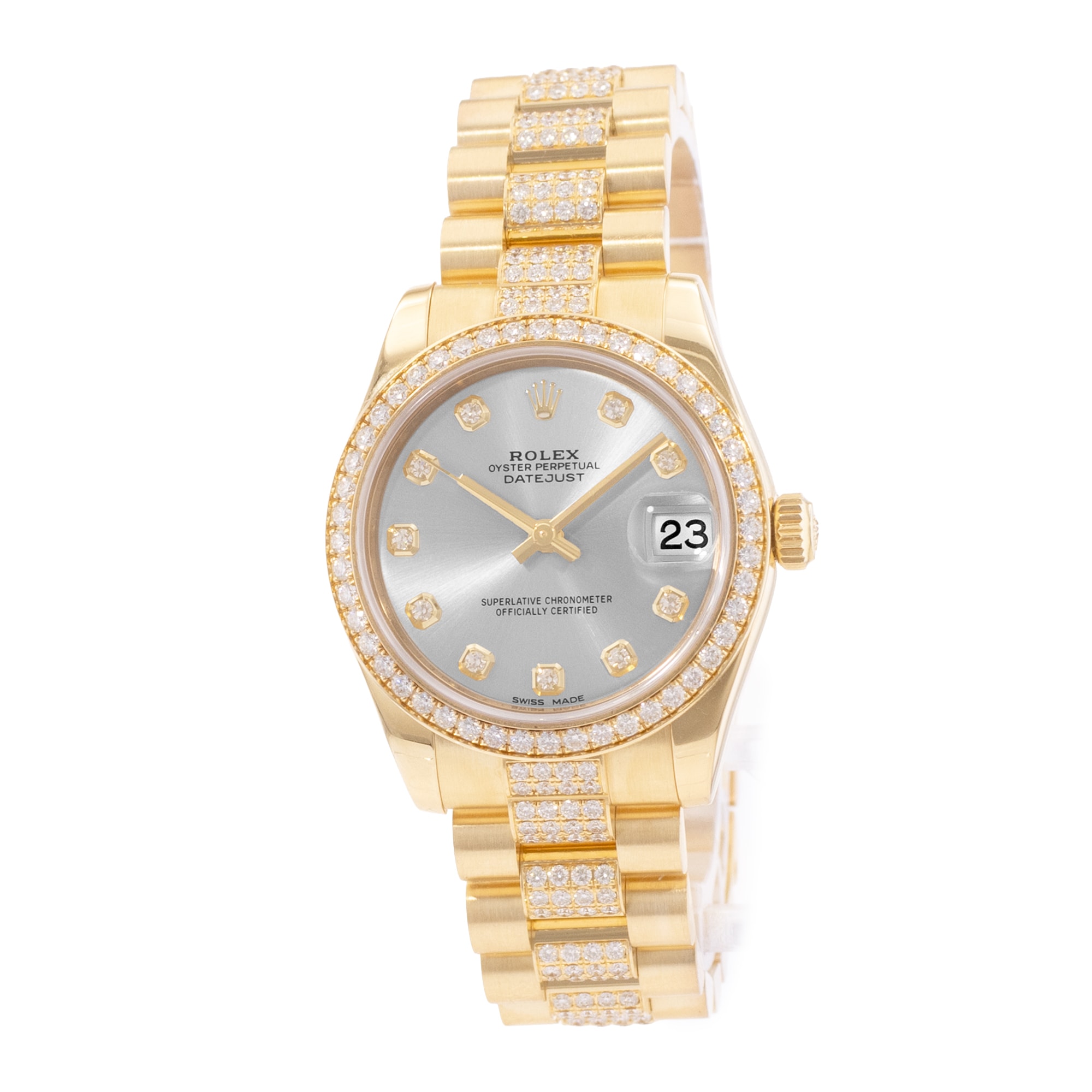 Rolex Datejust 31 178288 Silver Diamond Gold Presidential Ladies Watch