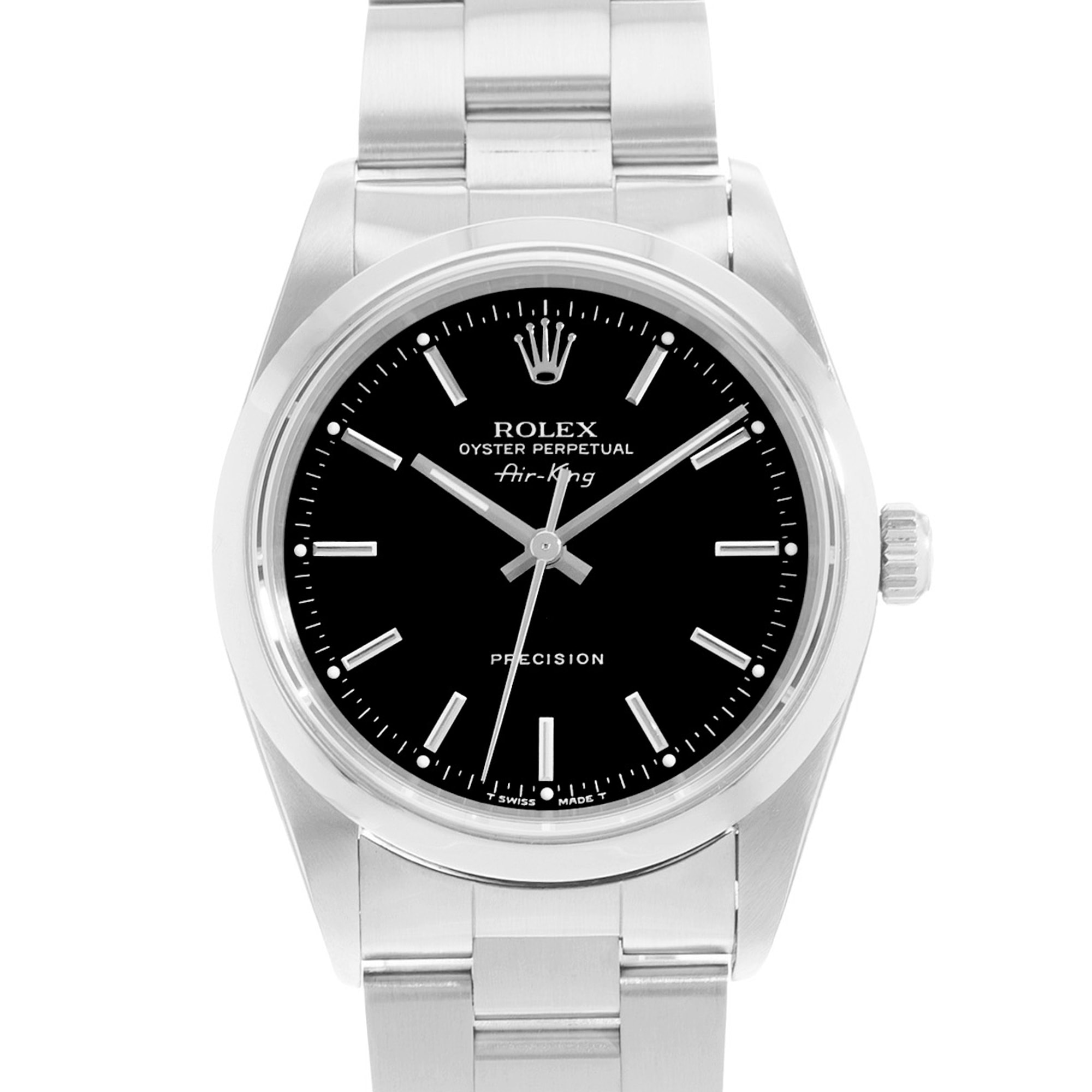 Rolex Air King 34 14000 Vintage Black Steel Oyster Automatic Mens Watch Papers