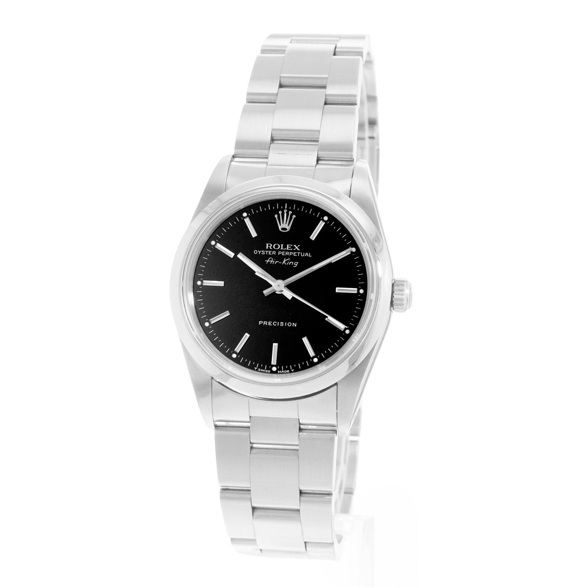 Rolex Air King 34 14000 Vintage Black Steel Oyster Automatic Mens Watch Papers