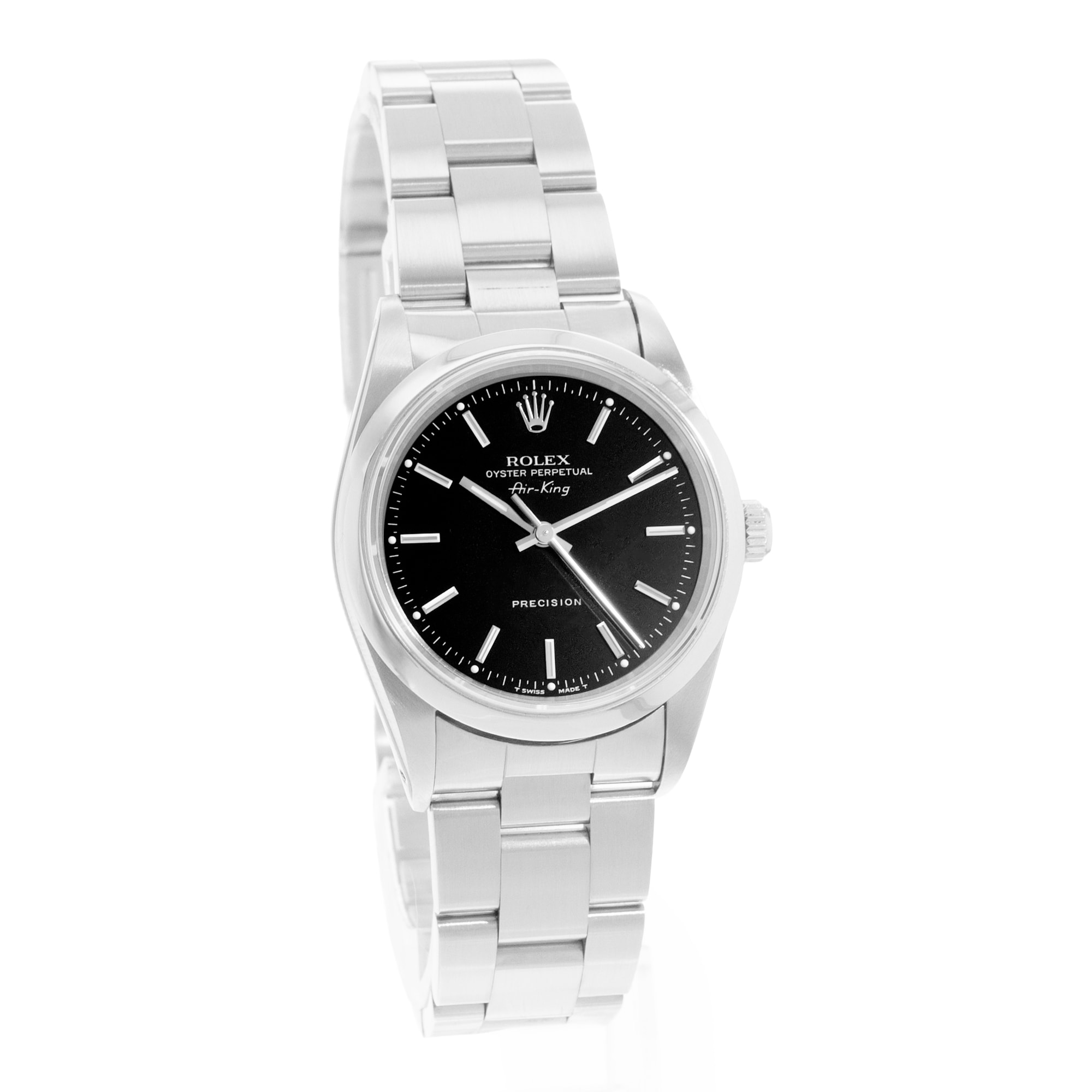 Rolex Air King 34 14000 Vintage Black Steel Oyster Automatic Mens Watch Papers