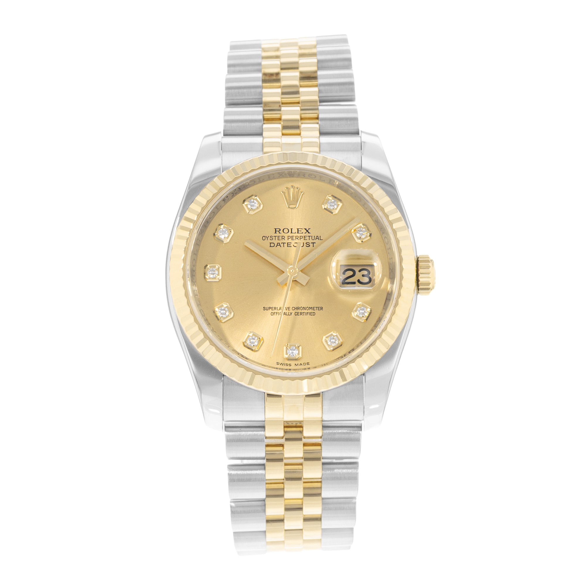 Rolex Datejust 36 116233 Champagne Diamonds Dial Steel Yellow Gold Mens Watch
