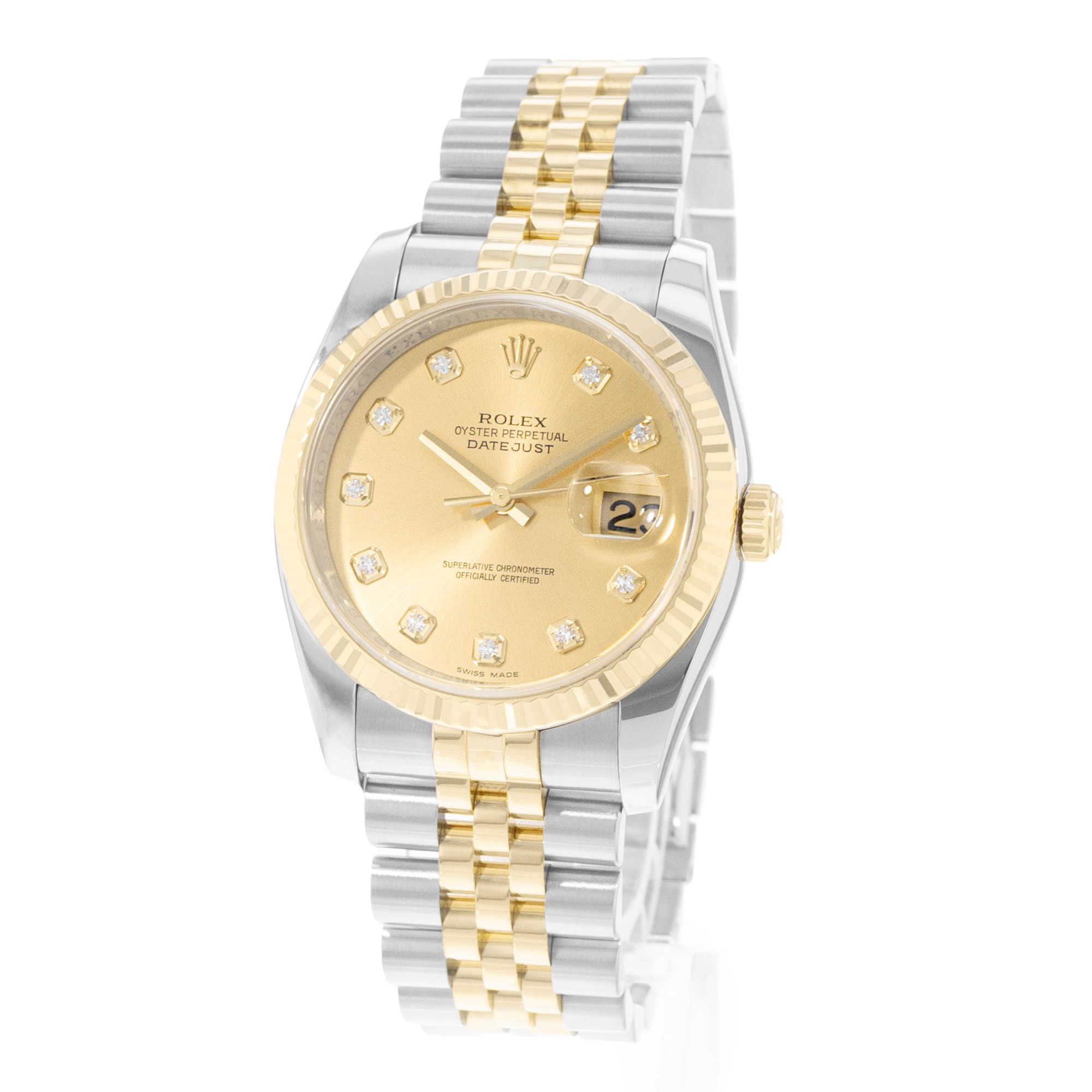 Rolex Datejust 36 116233 Champagne Diamonds Dial Steel Yellow Gold Mens Watch