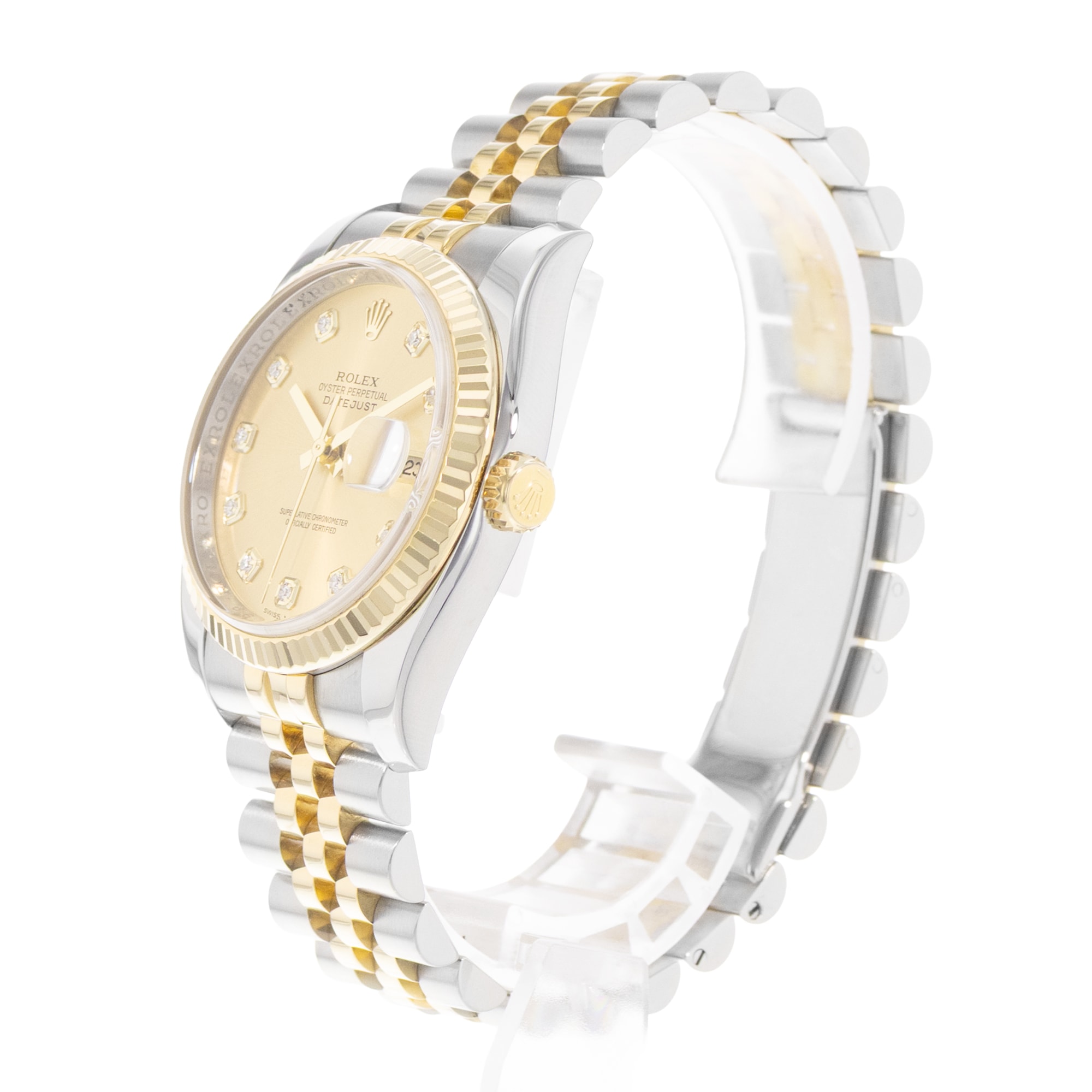 Rolex Datejust 36 116233 Champagne Diamonds Dial Steel Yellow Gold Mens Watch