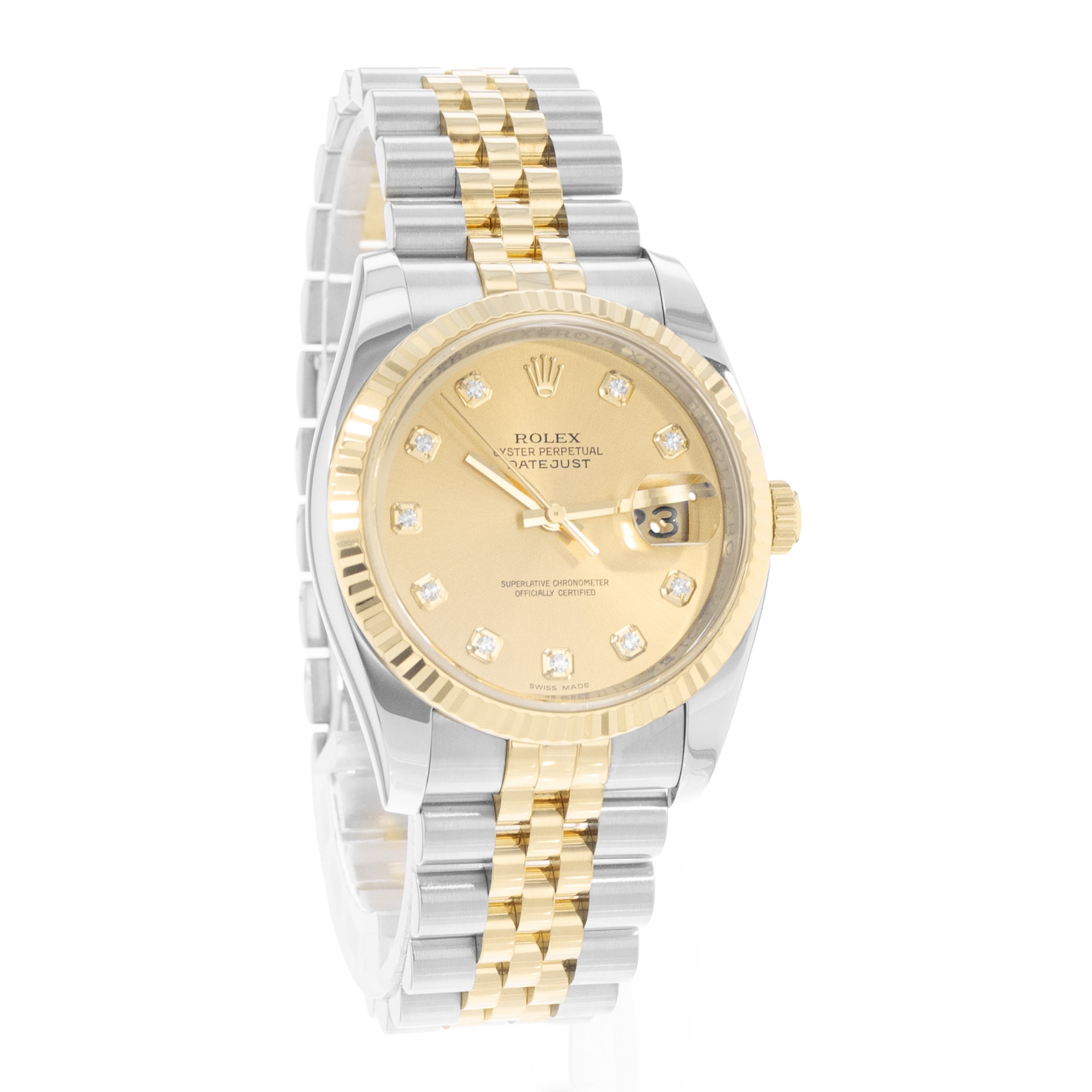 Rolex Datejust 36 116233 Champagne Diamonds Dial Steel Yellow Gold Mens Watch