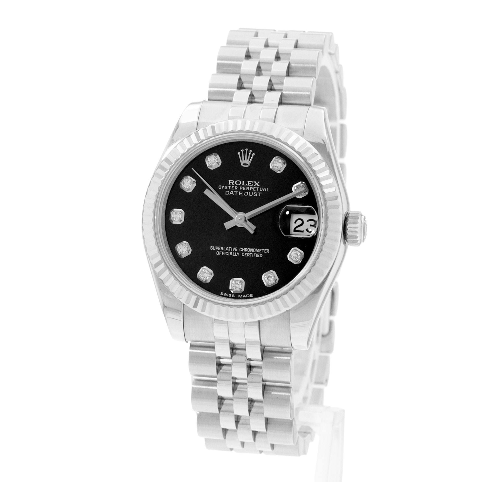 Rolex Datejust 31 178274 Black Diamonds Dial Steel Oyster Ladies Watch Card