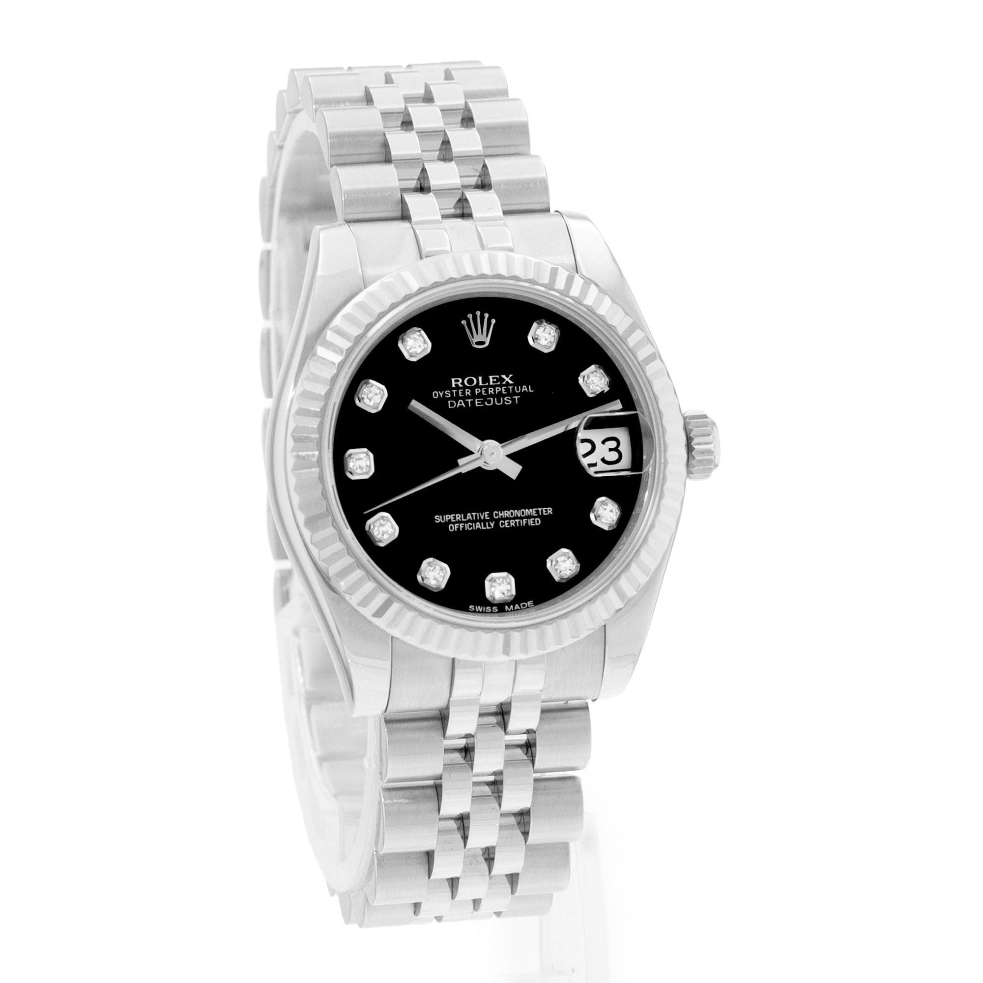 Rolex Datejust 31 178274 Black Diamonds Dial Steel Oyster Ladies Watch Card