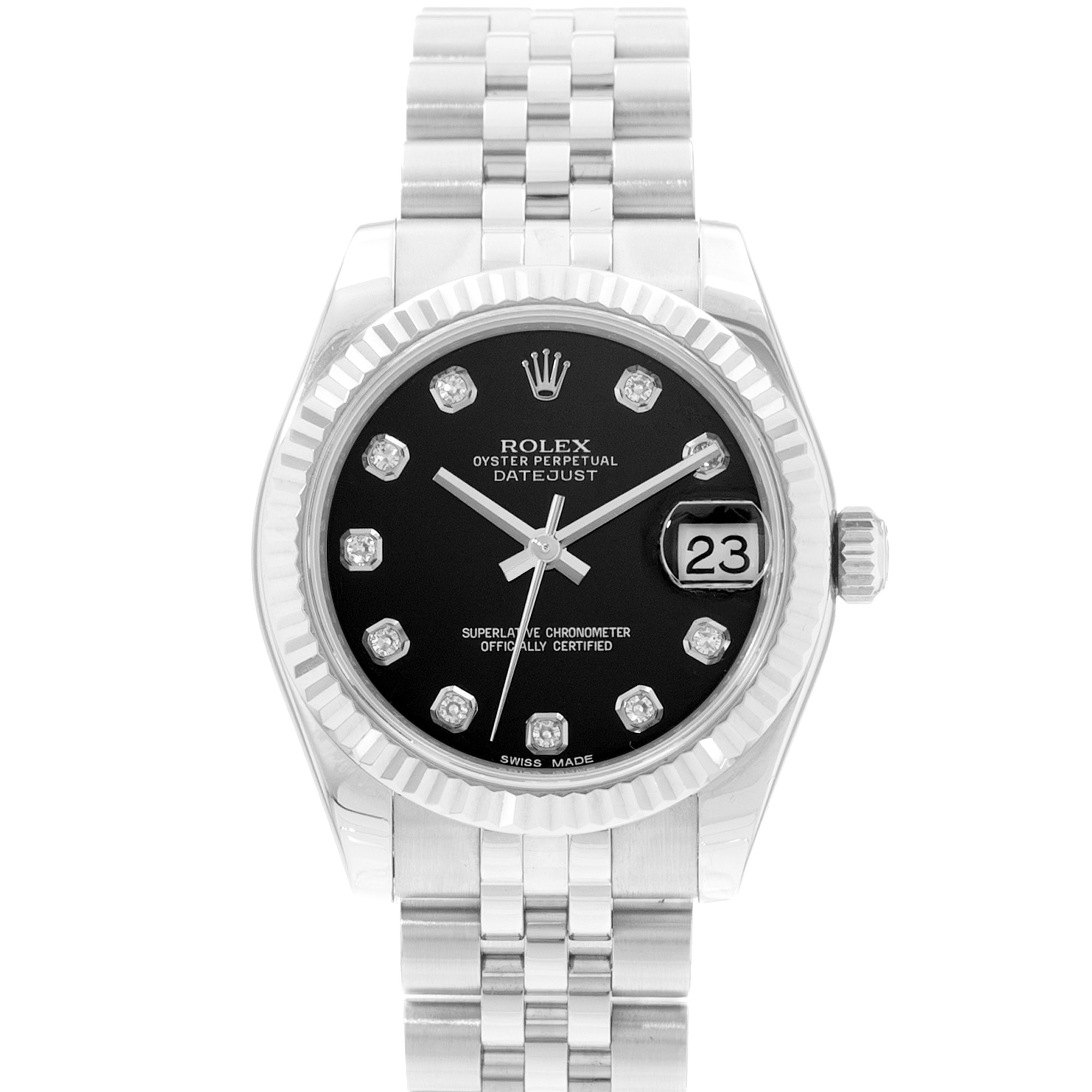 Rolex Datejust 31 178274 Black Diamonds Dial Steel Oyster Ladies Watch Card