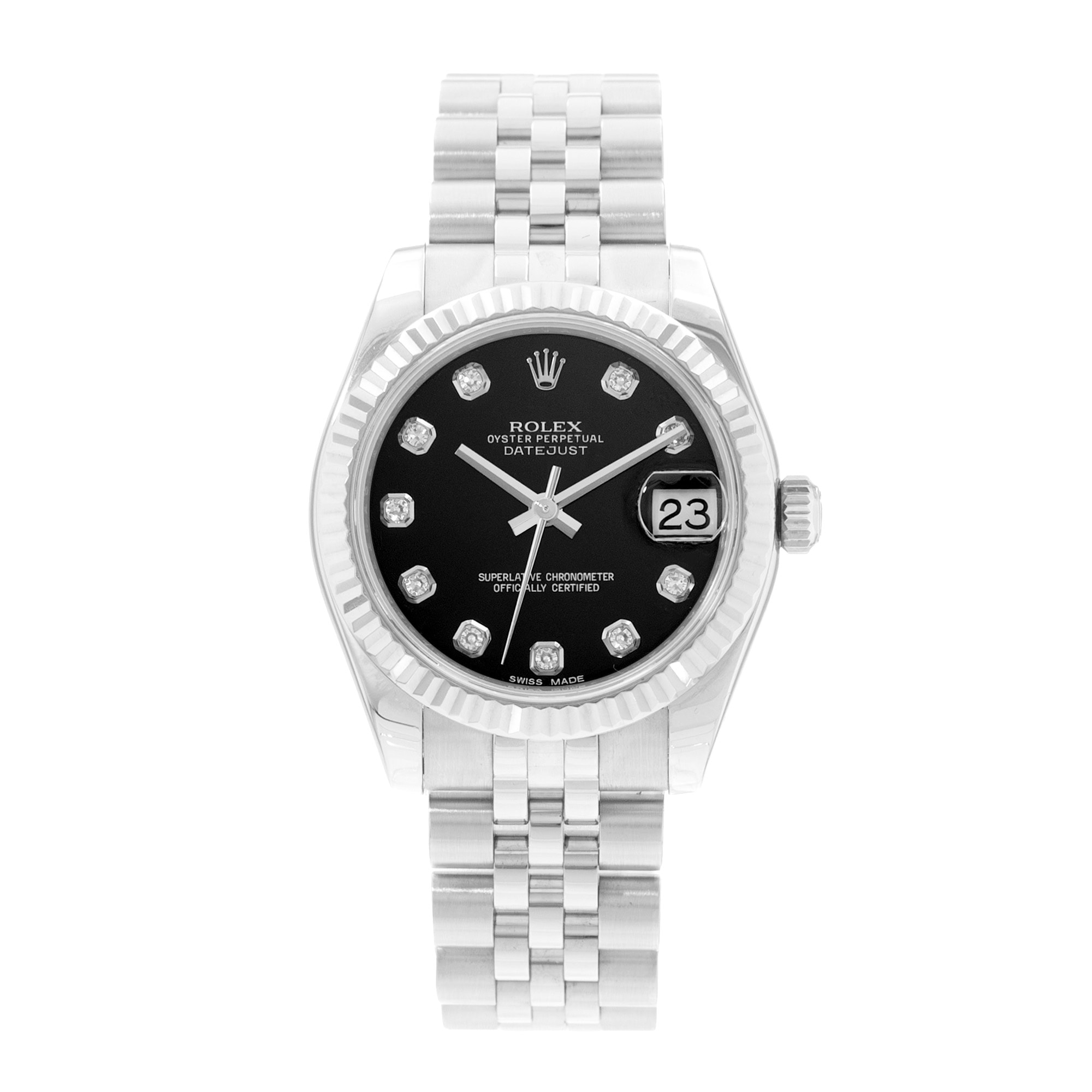 Rolex Datejust 31 178274 Black Diamonds Dial Steel Oyster Ladies Watch Card