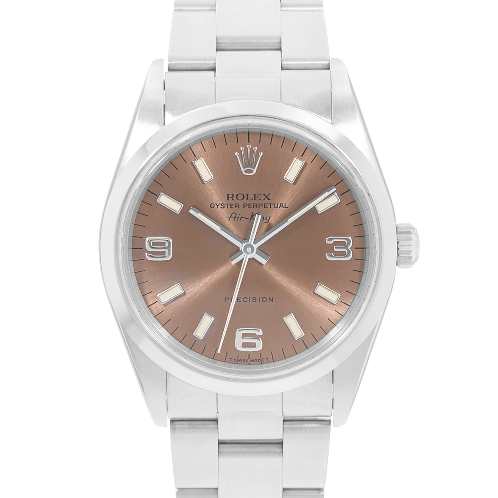 Rolex Air King 34 14000 Brown Arabic Dial Steel Oyster Automatic Mens Watch