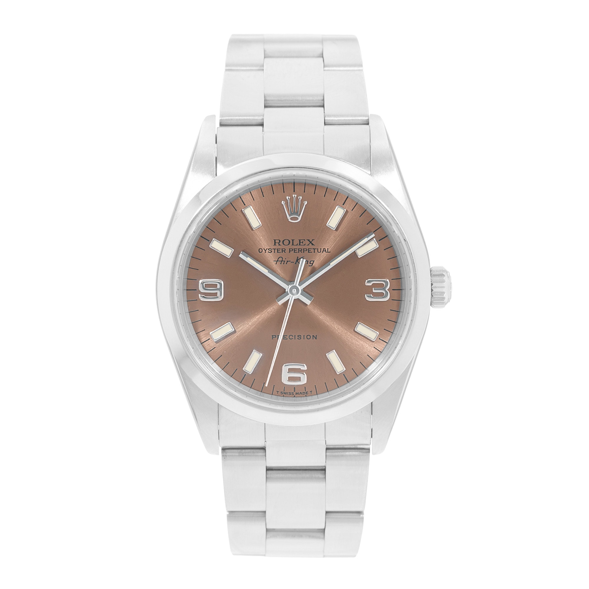 Rolex Air King 34 14000 Brown Arabic Dial Steel Oyster Automatic Mens Watch