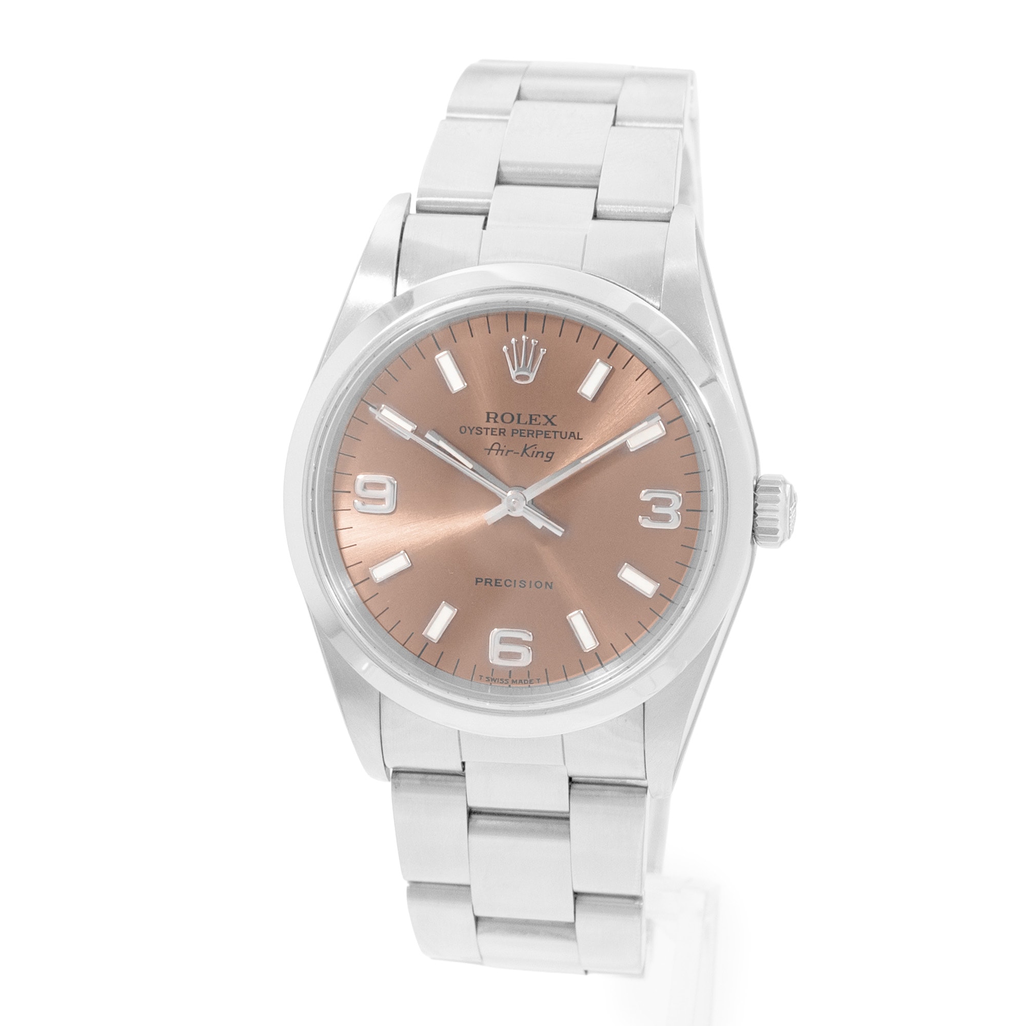 Rolex Air King 34 14000 Brown Arabic Dial Steel Oyster Automatic Mens Watch